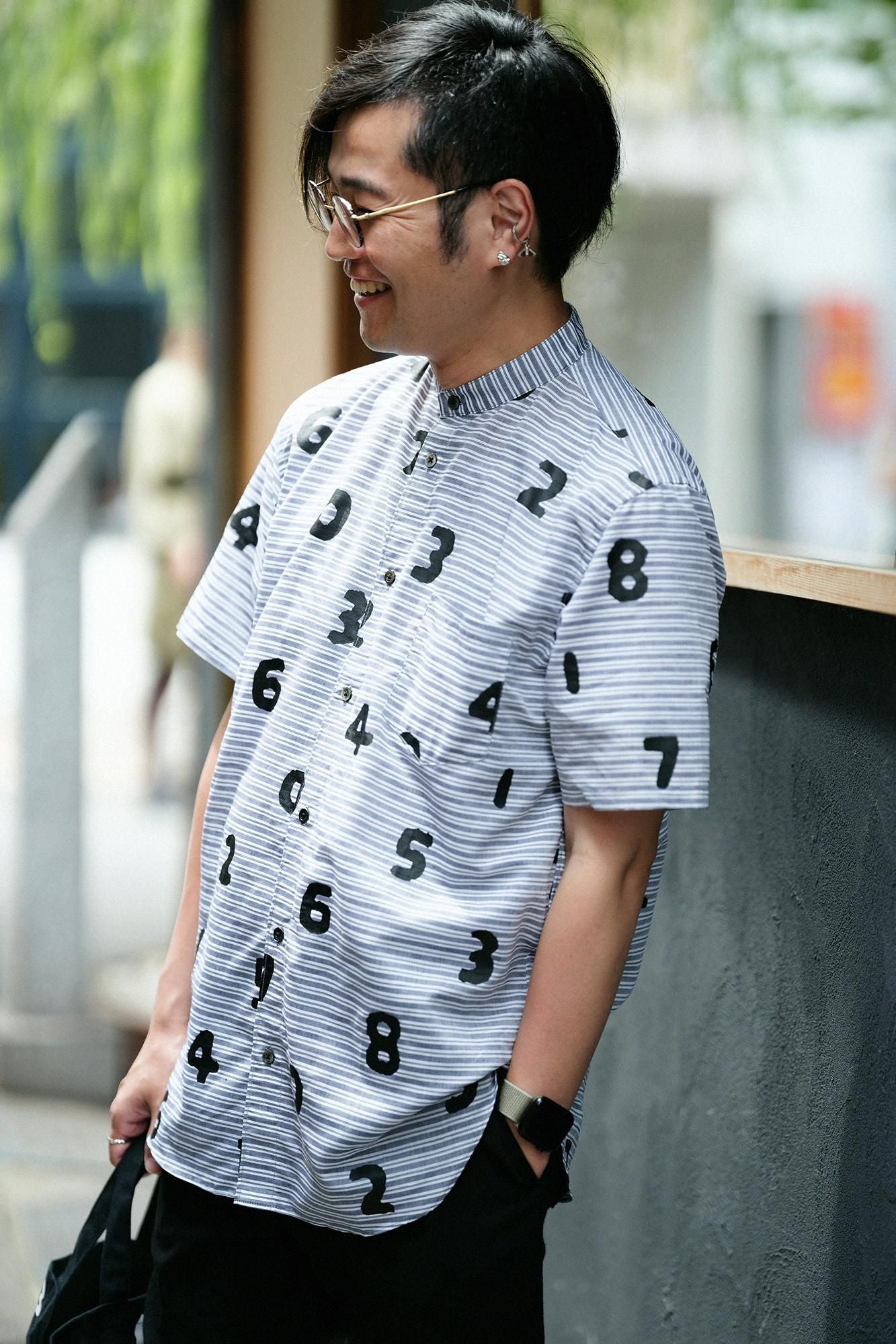 棉布式绒毛架套圈短袖衬衫/so-su-u深灰育儿条纹(koihaikomochishima)