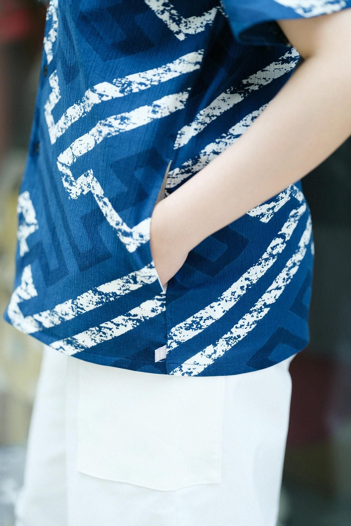 Chizimi Cotton 20/20 Ainasen Stand Collar Short Sleeve Shirt SP/Saya Era