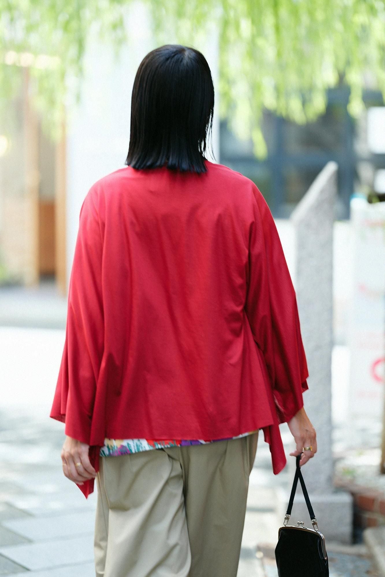 GIZA×Lyocell Plain Stitch Squirrel-like Short Cardigan / Dark Red