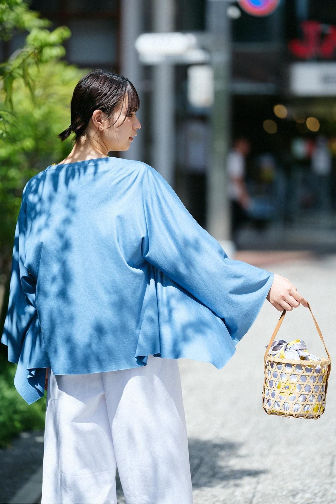 GIZA×Lyocell Plain Stitch Squirrel-like Short Cardigan / Greyish Blue