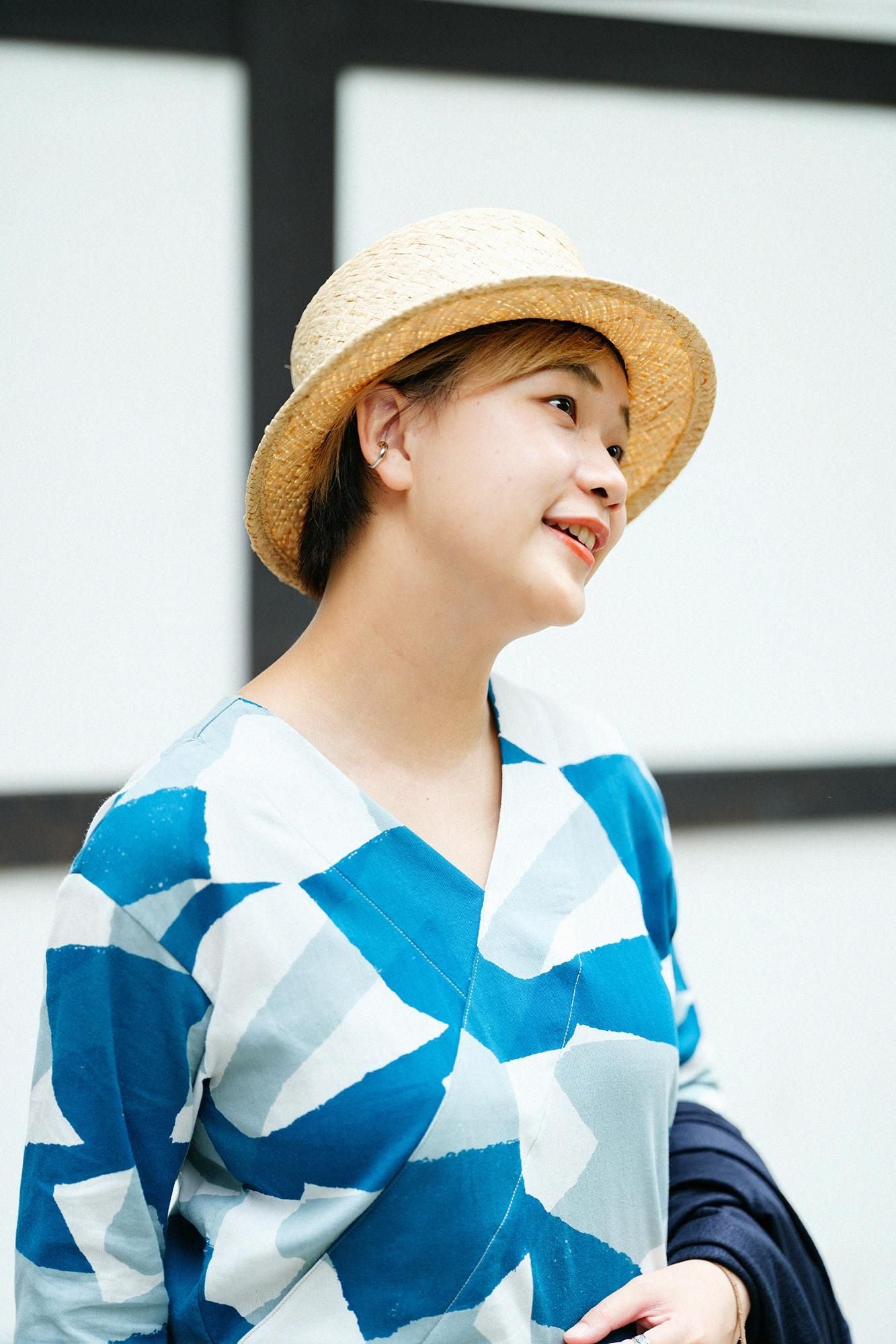 高島縮棉 40/40 V領上衣 六分袖/偶然