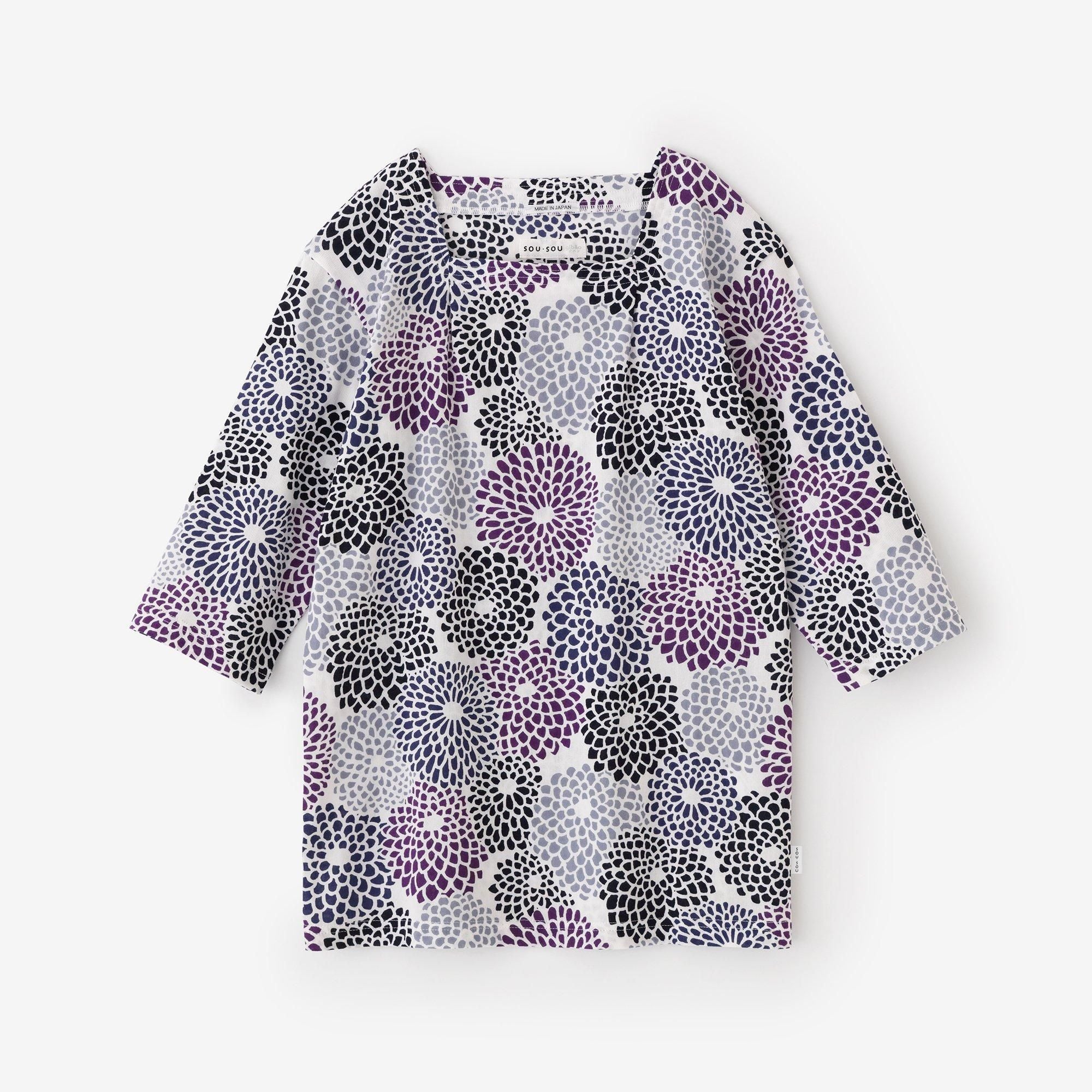 Chizimi Cotton 40/40 Square Neck Shirt Elbow Length Sleeve / Chrysanthemum