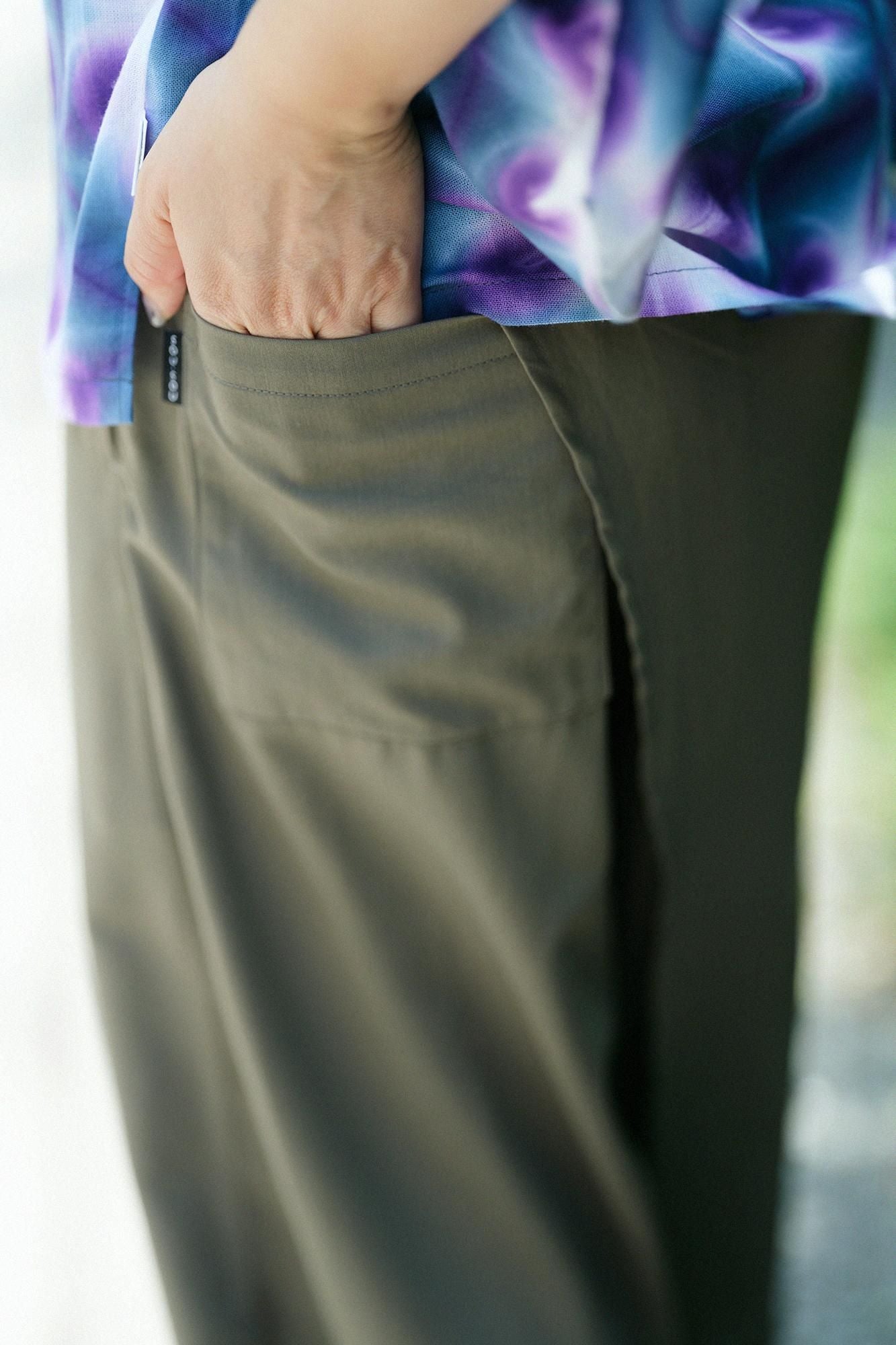 80雙線 緞紋織 手柄寛衣下 和裝褲/深灰色