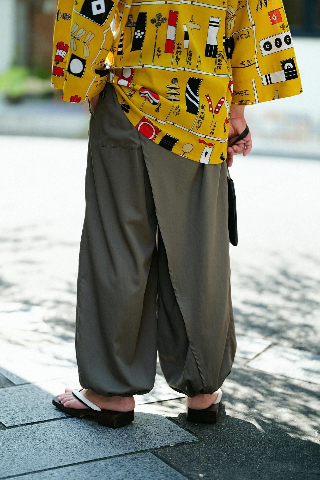 80雙線 緞紋織 手柄寛衣下 和裝褲/深灰色