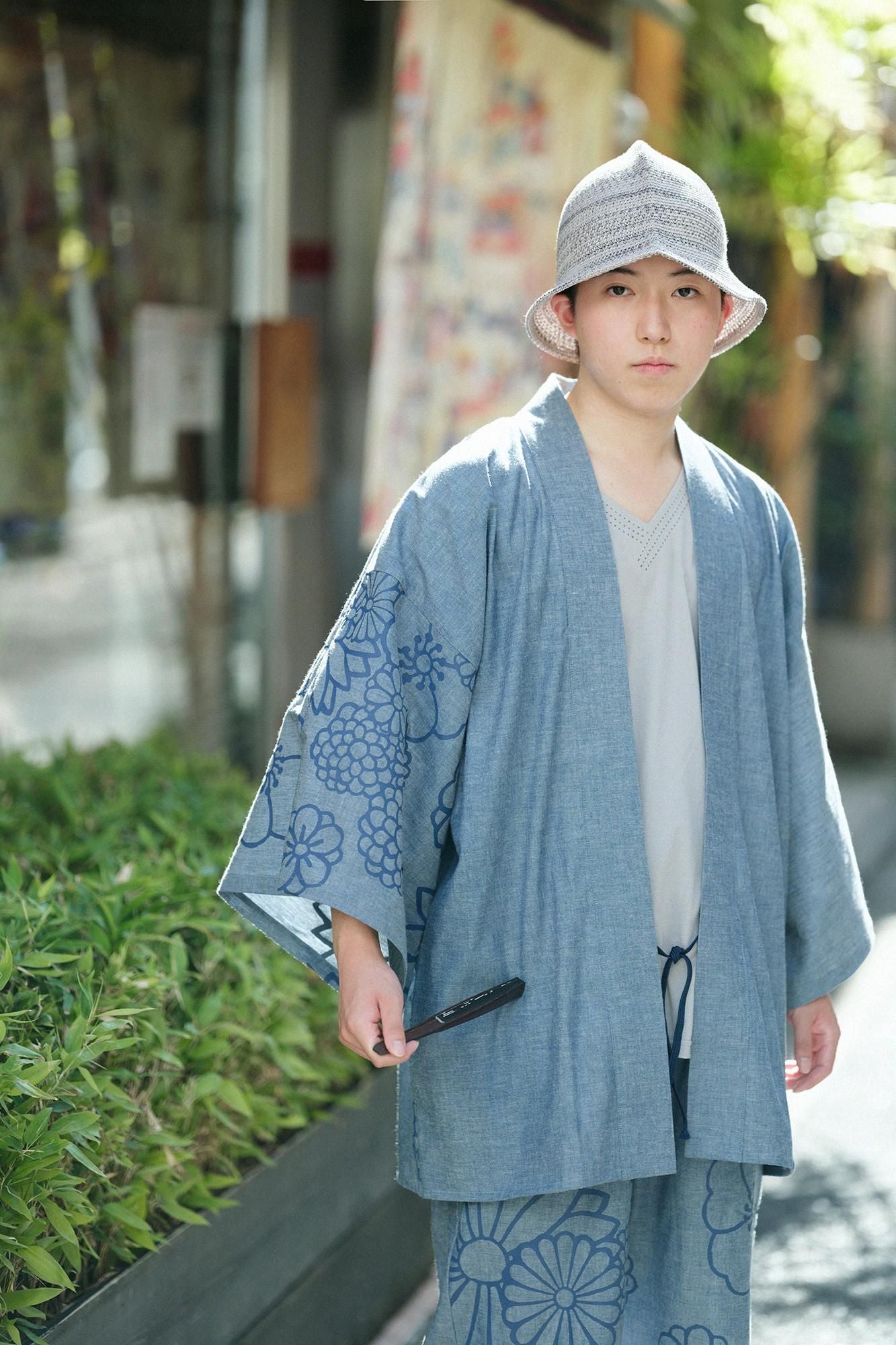 錢布雷布 甚兵衛羽織/藍灰色×金襴緞子