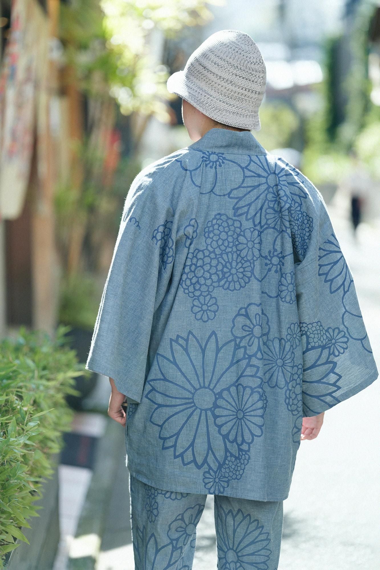 錢布雷布 甚兵衛羽織/藍灰色×金襴緞子