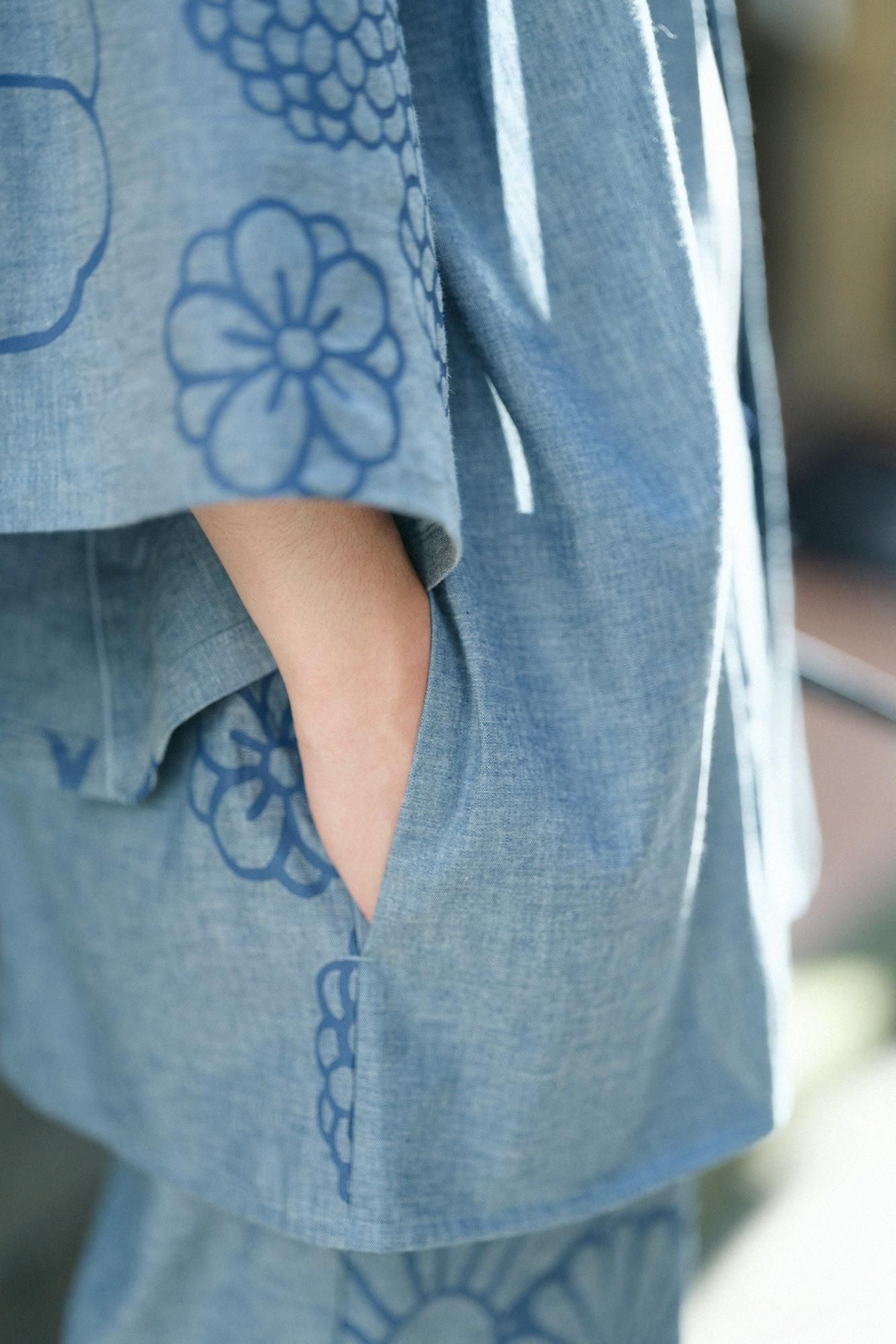 錢布雷布 甚兵衛羽織/藍灰色×金襴緞子