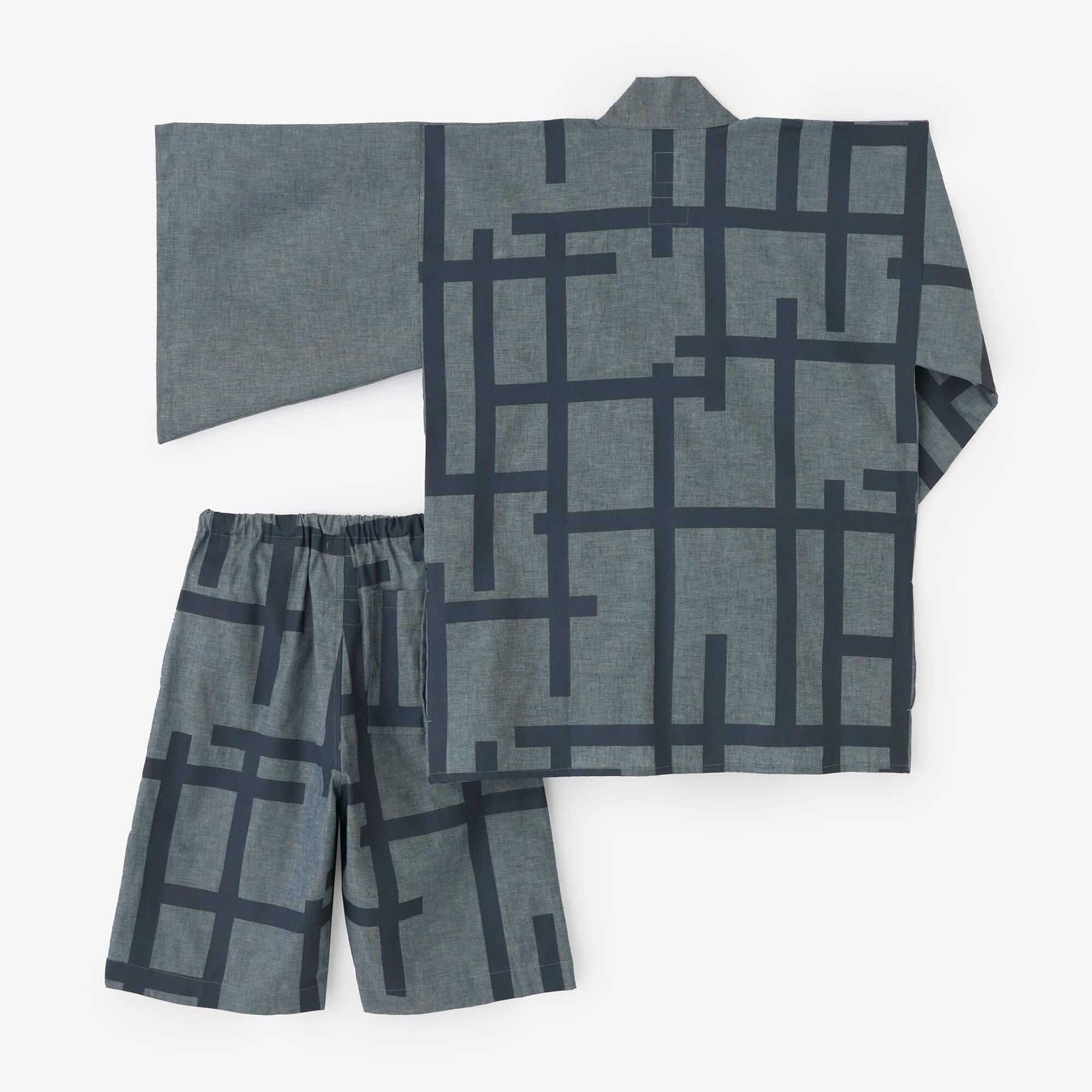 錢布雷布甚兵衛羽織/藍灰色x柵欄