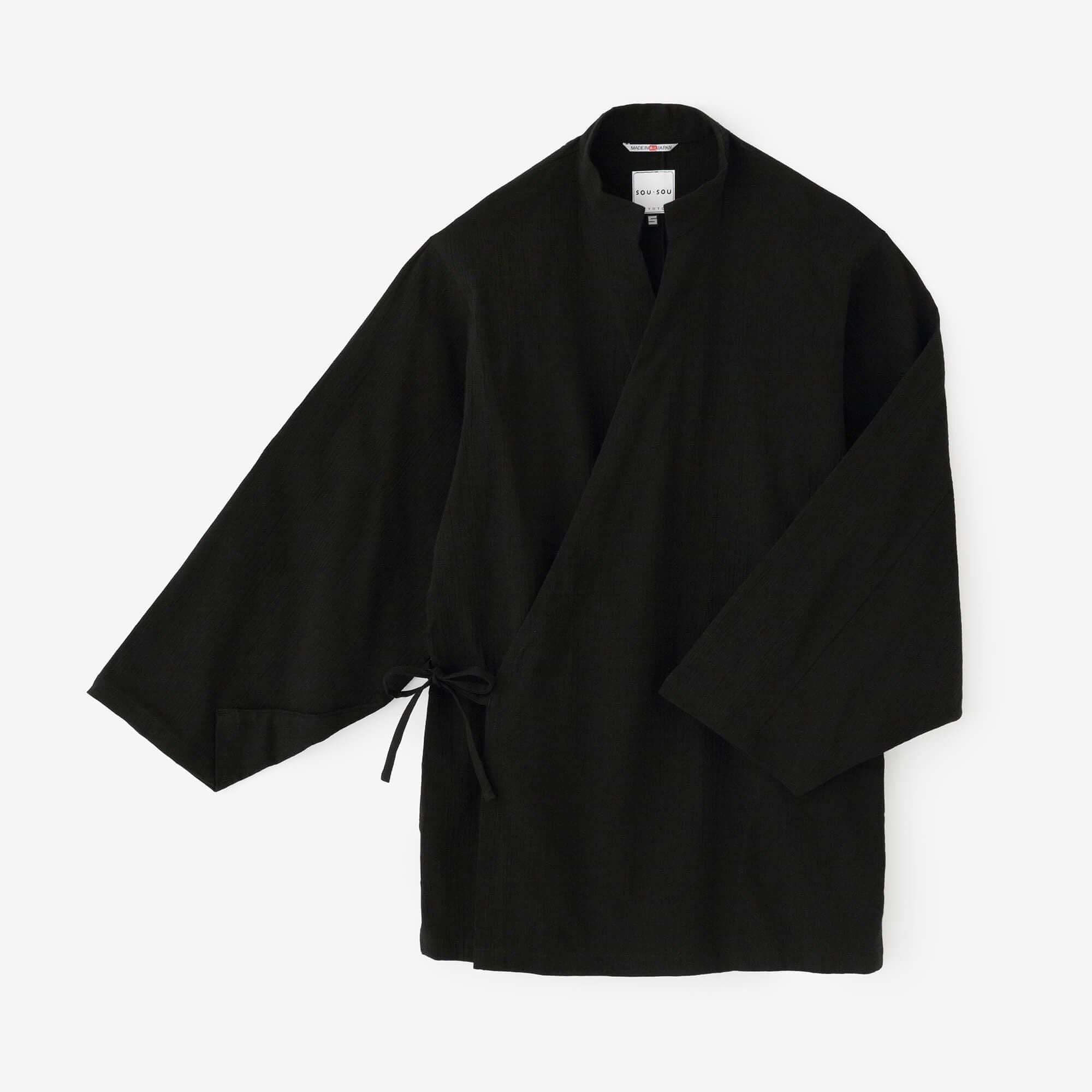 高島縮棉 20/20手柄作務衣/黑色