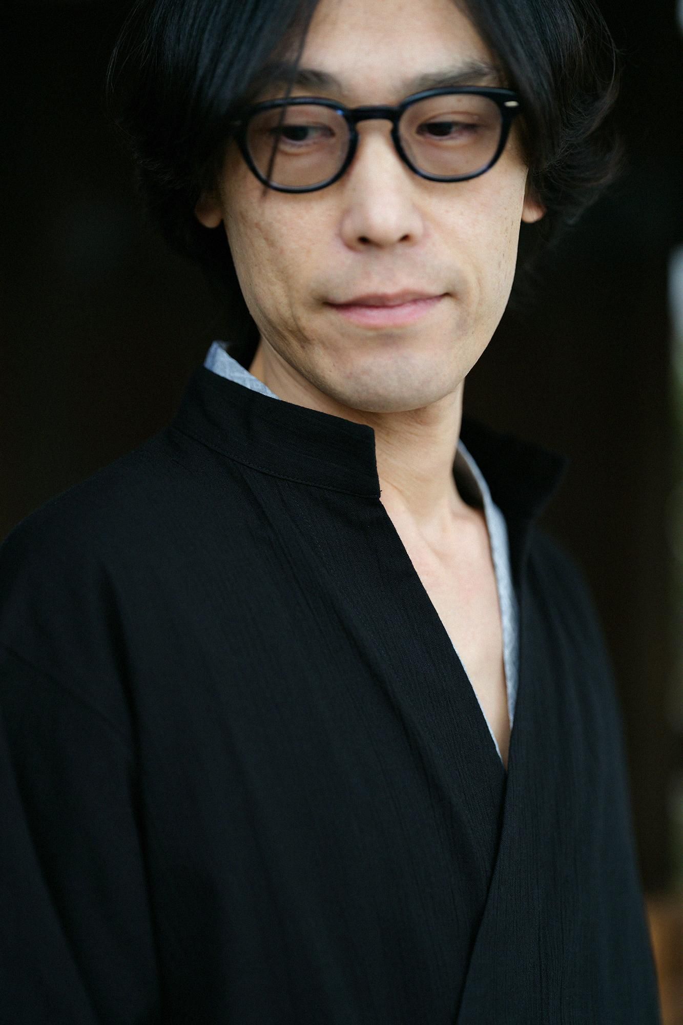 高島縮棉 20/20手柄作務衣/黑色