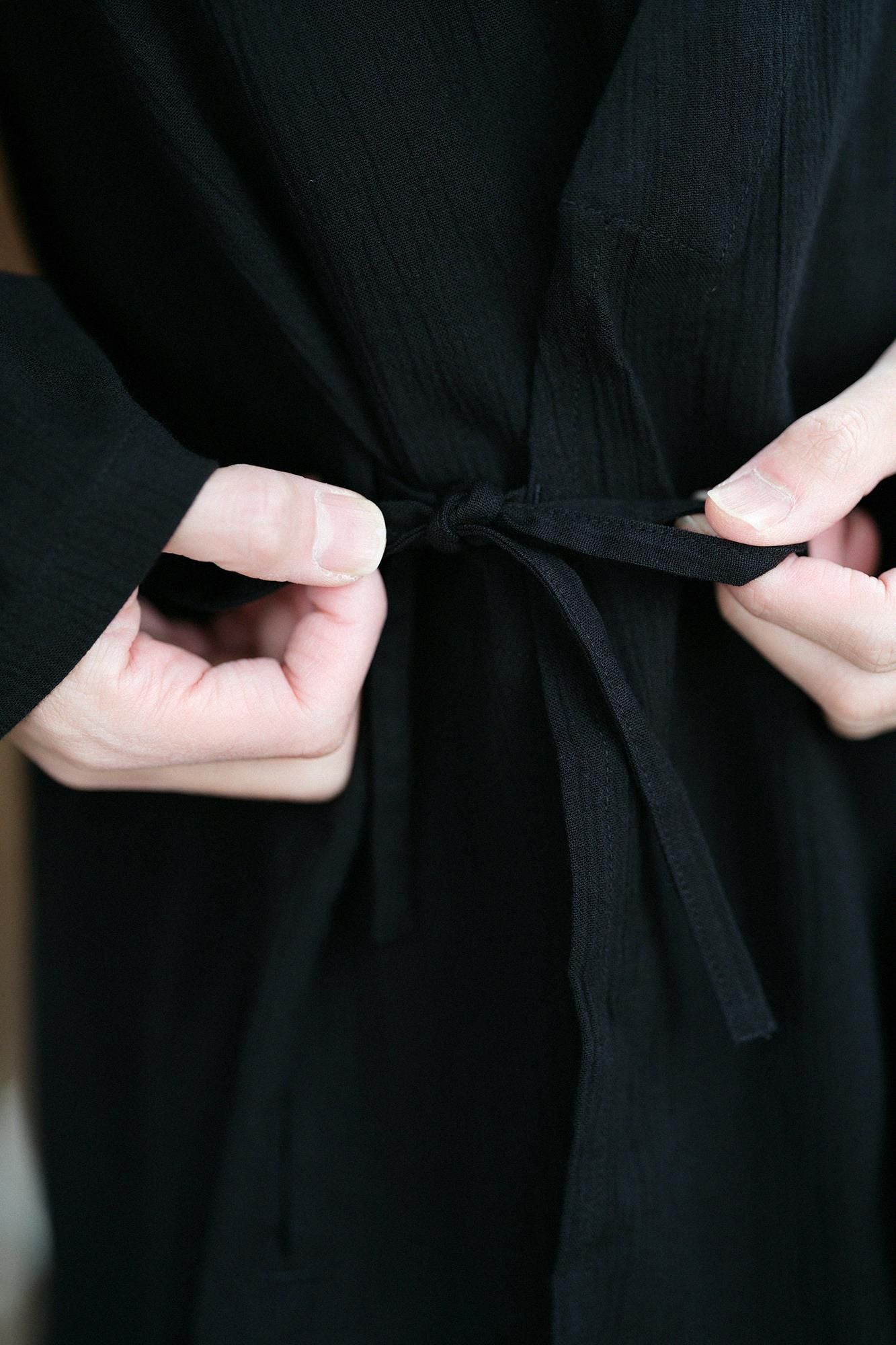 高島縮棉 20/20手柄作務衣/黑色