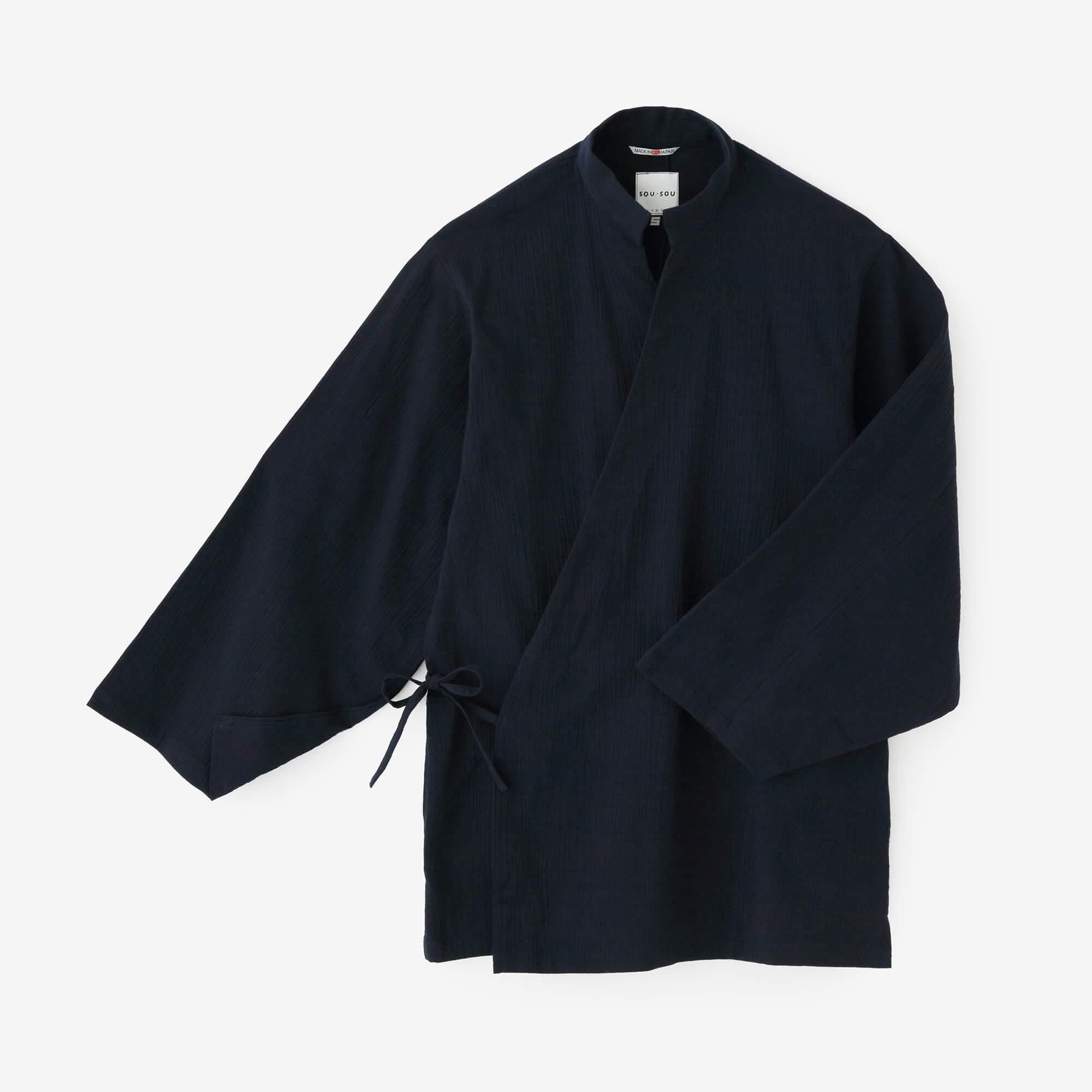 高島縮棉 20/20手柄作務衣/藍黑色