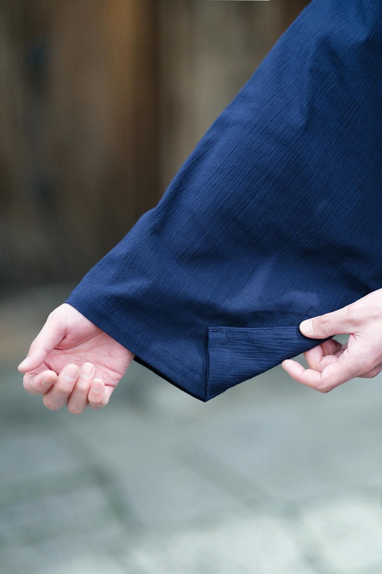 高島縮棉 20/20手柄作務衣/藍黑色