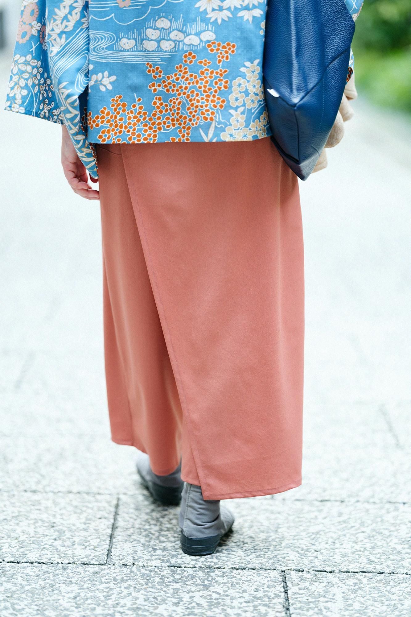 伸 梳毛 和服褲裝/淺磚紅色