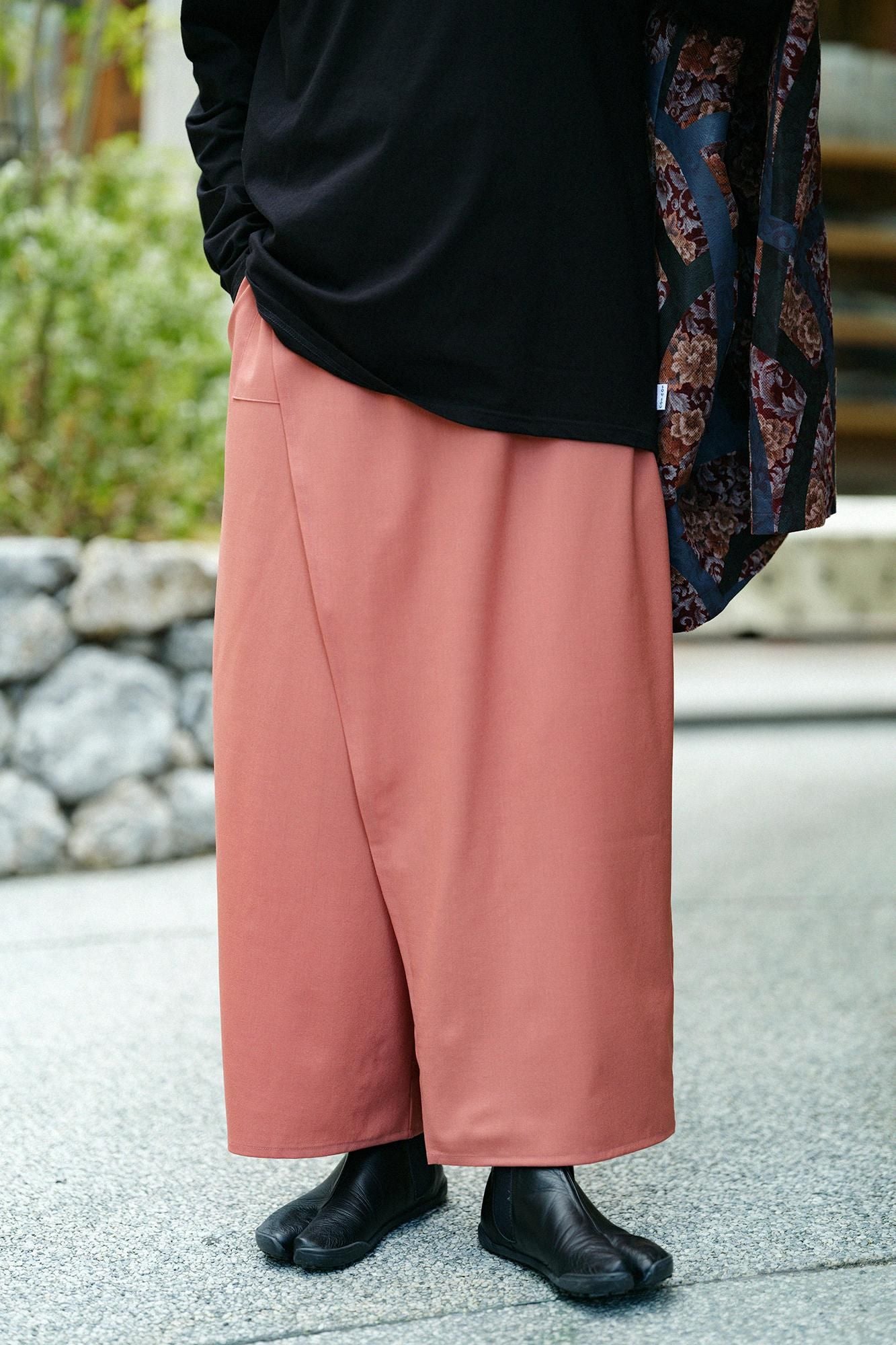 伸 梳毛 和服褲裝/淺磚紅色