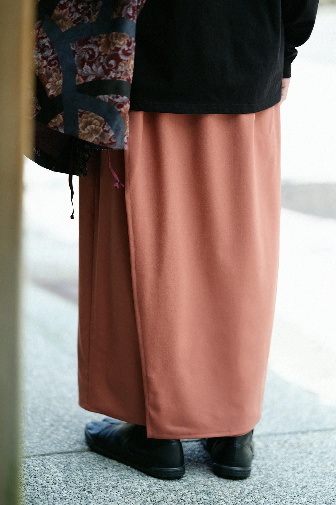 伸 梳毛 和服褲裝/淺磚紅色