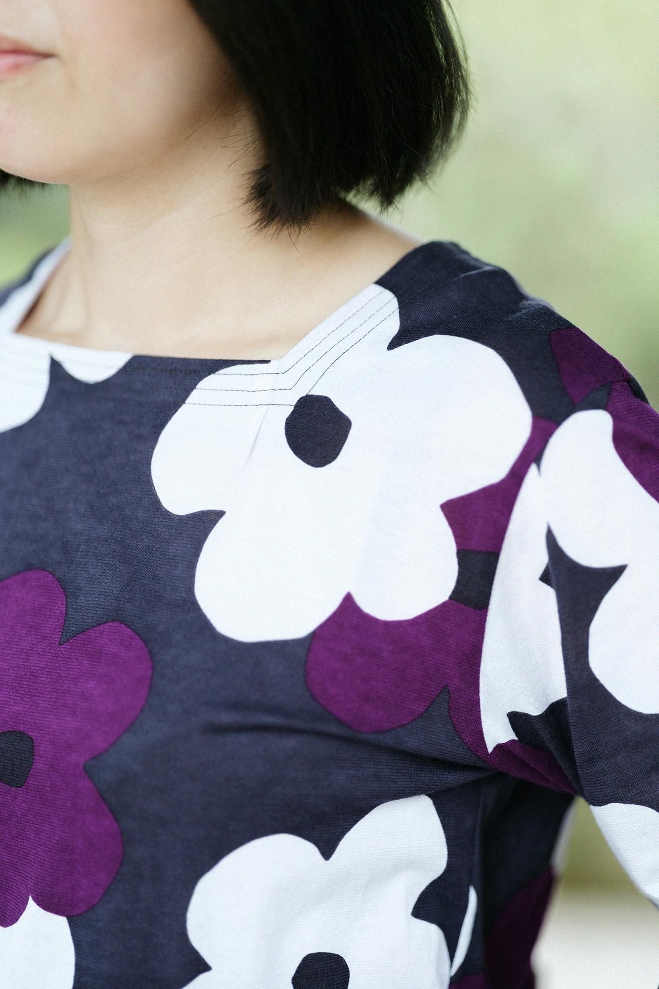 方領上衣/疊花黑紫