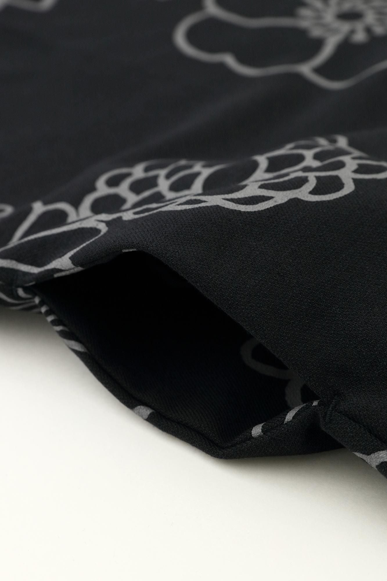 【官網限定】棉人造絲圓弧袖長方形洋裝斜紋織金襴緞子暗藍色