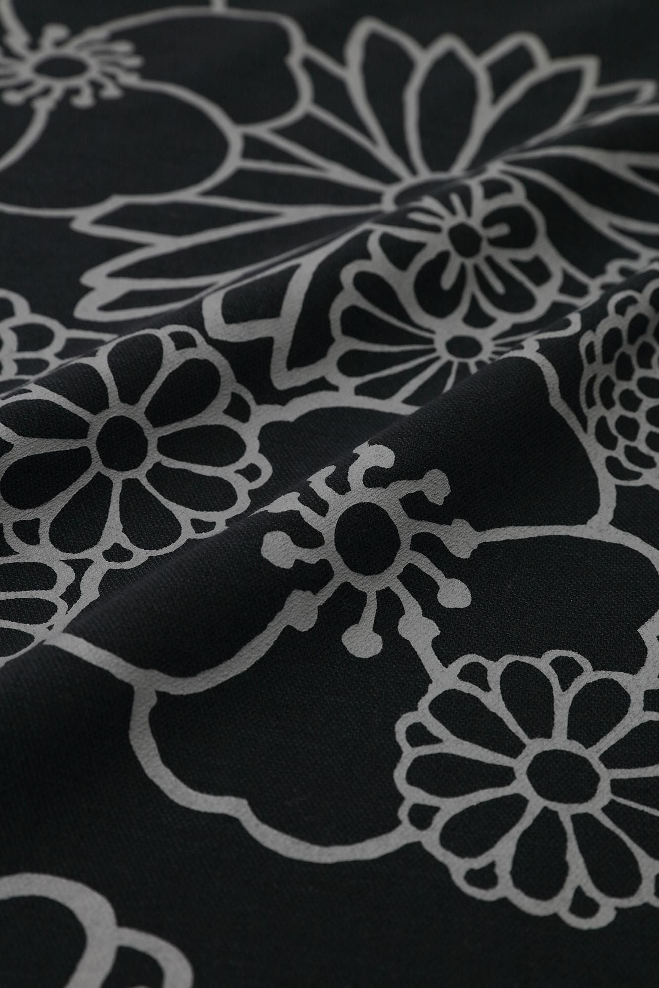 【官網限定】棉人造絲圓弧袖長方形洋裝斜紋織金襴緞子暗藍色