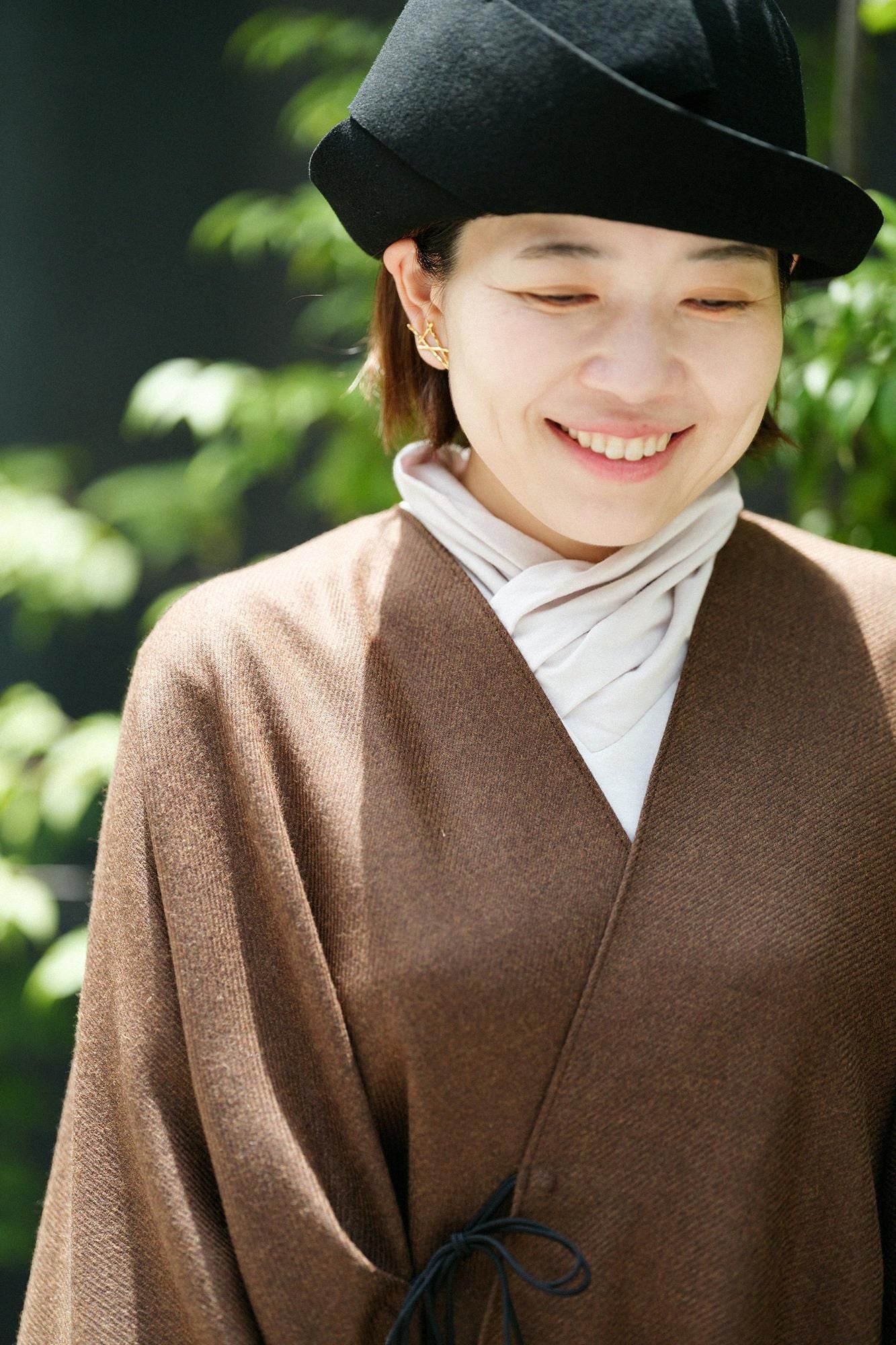 梳毛斜紋織 如月披風斗篷/棕色