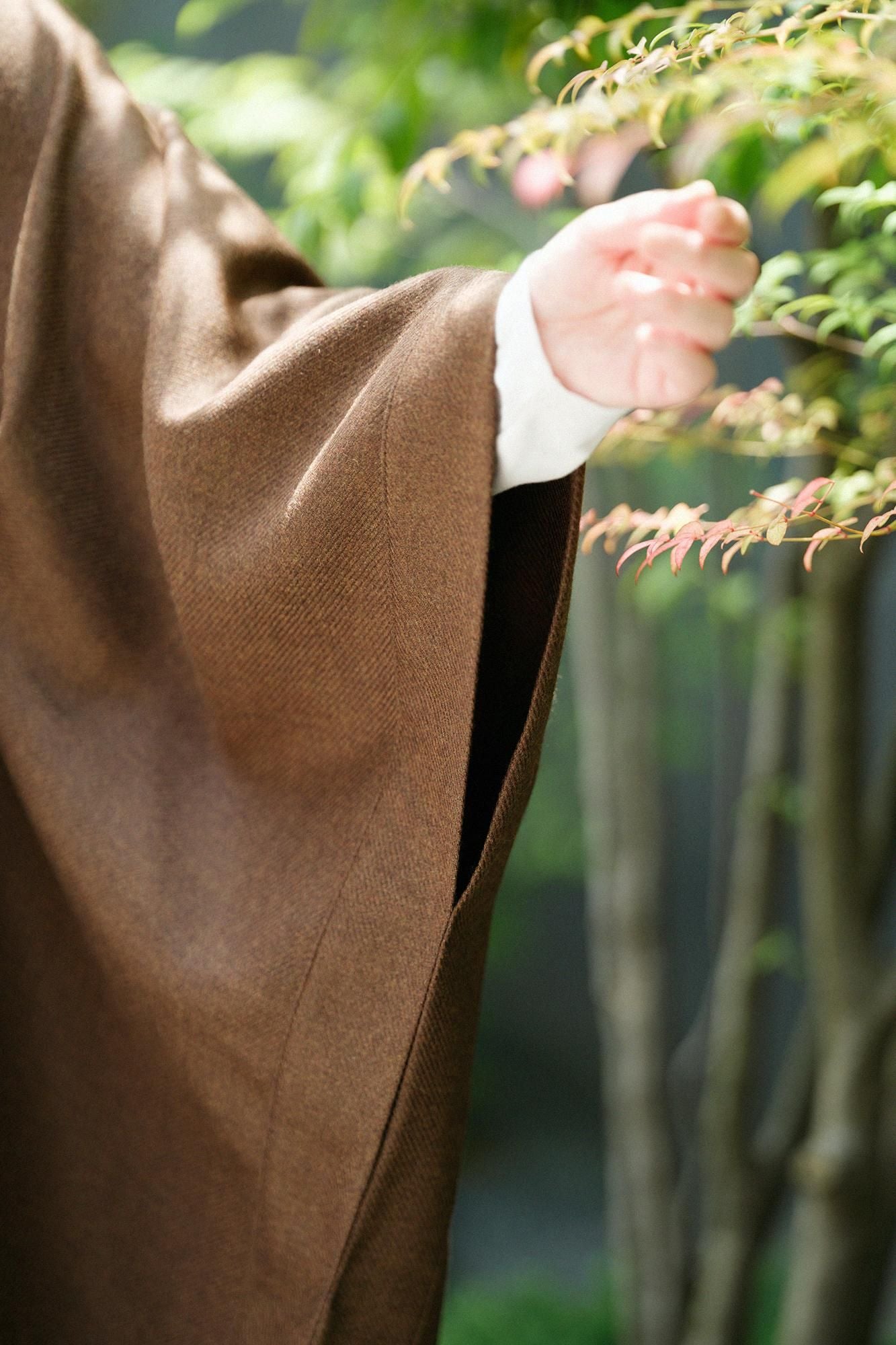 梳毛斜紋織 如月披風斗篷/棕色