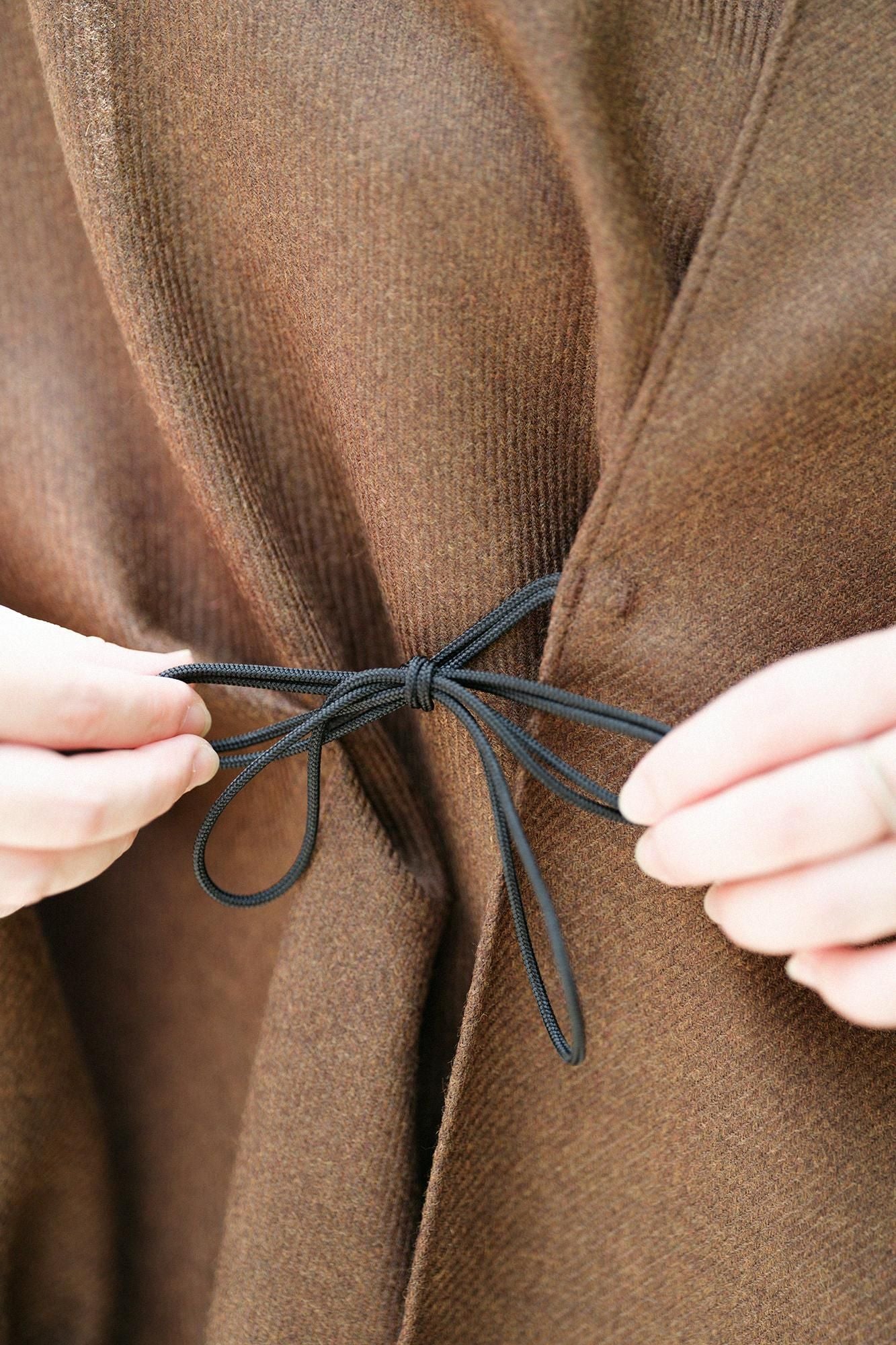 梳毛斜紋織 如月披風斗篷/棕色