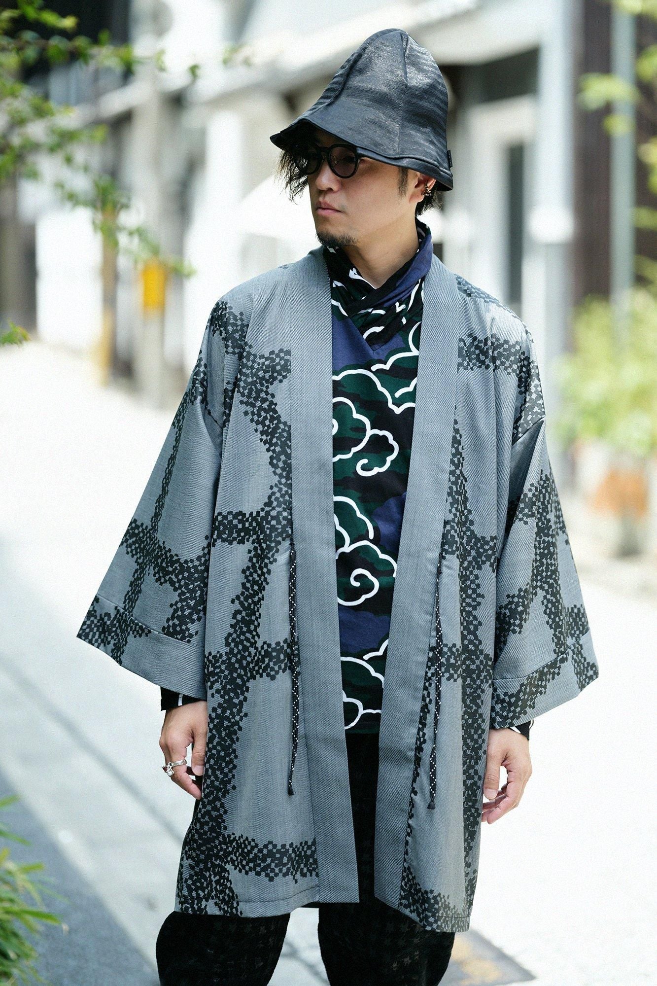 Combed Yarn Twill Weave Hanten Long-sleeved Jacket Mid-length with Lining / Tied-up