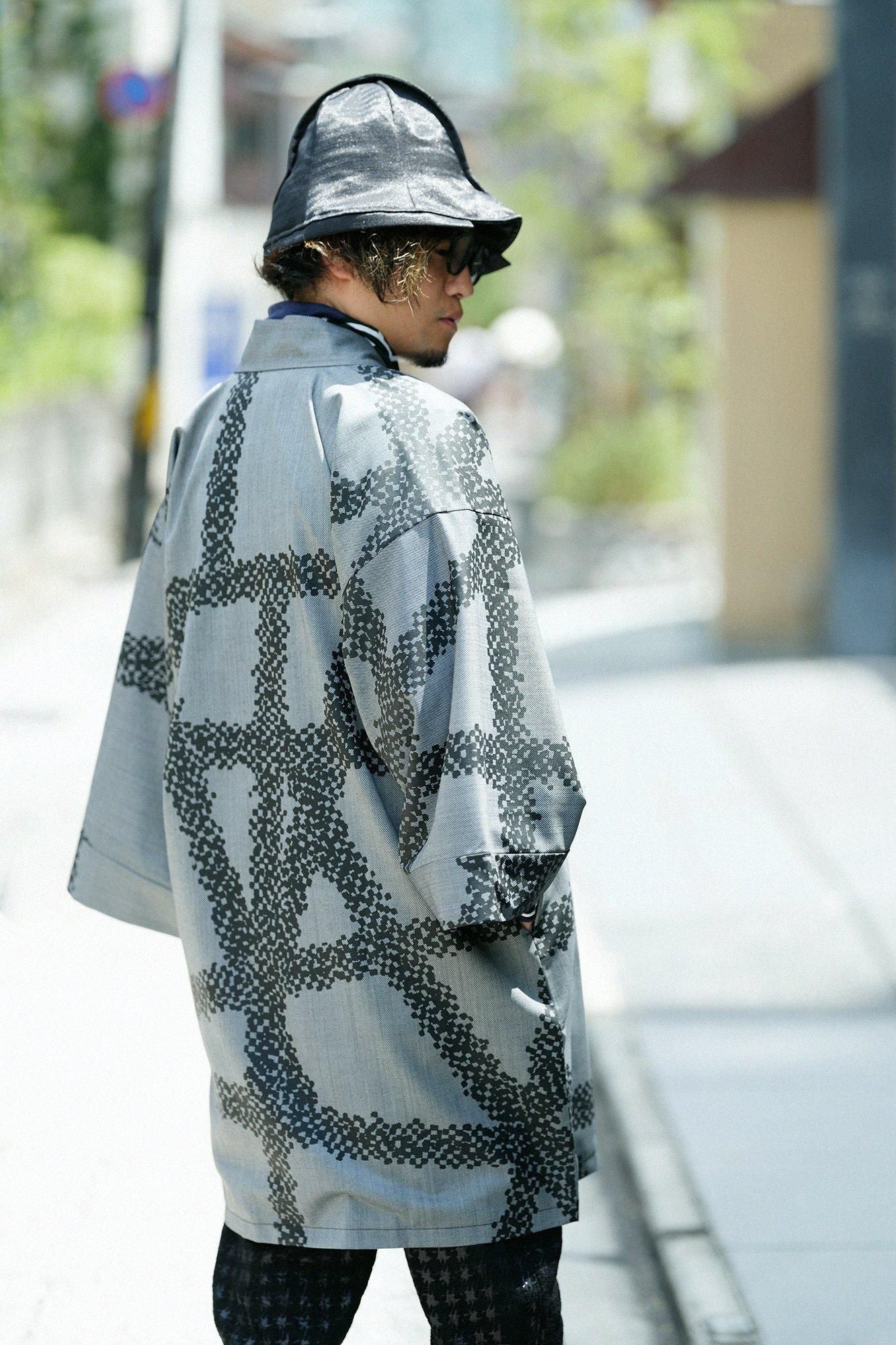 Combed Yarn Twill Weave Hanten Long-sleeved Jacket Mid-length with Lining / Tied-up