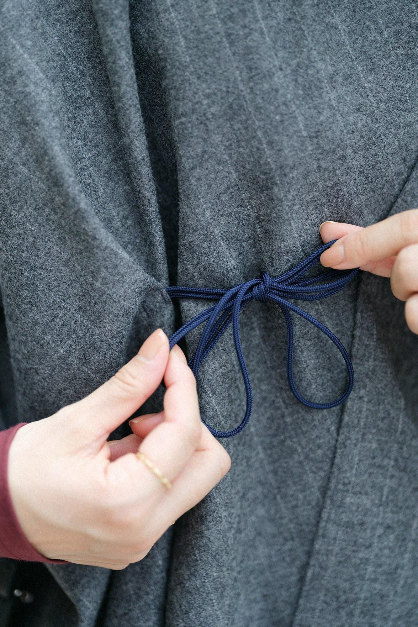 梳毛條紋 如月披風斗篷/深灰色