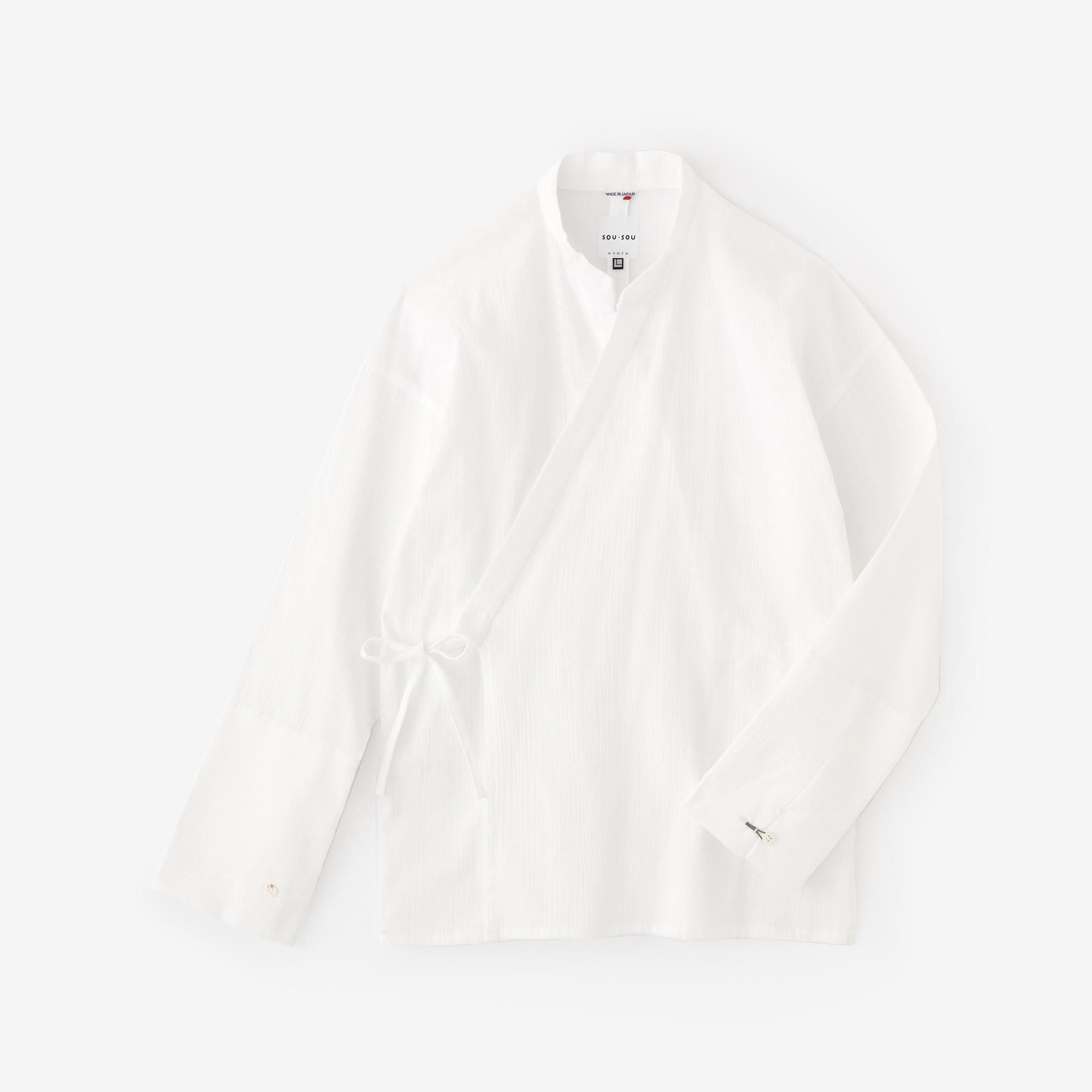 高島縮棉 20/20筒袖作務襯衫/白色