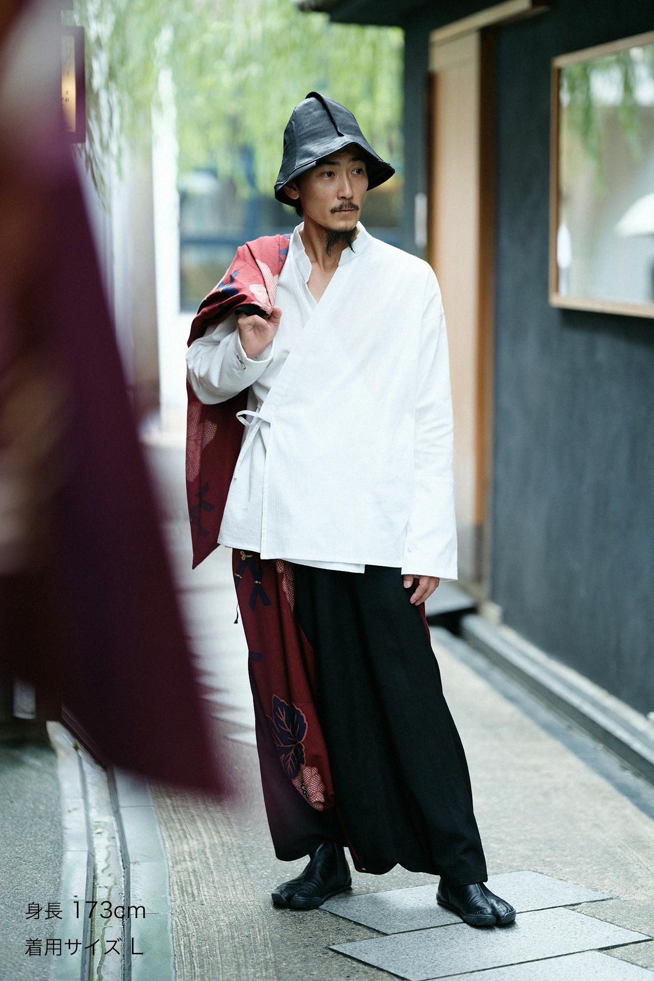 高島縮棉 20/20筒袖作務襯衫/白色