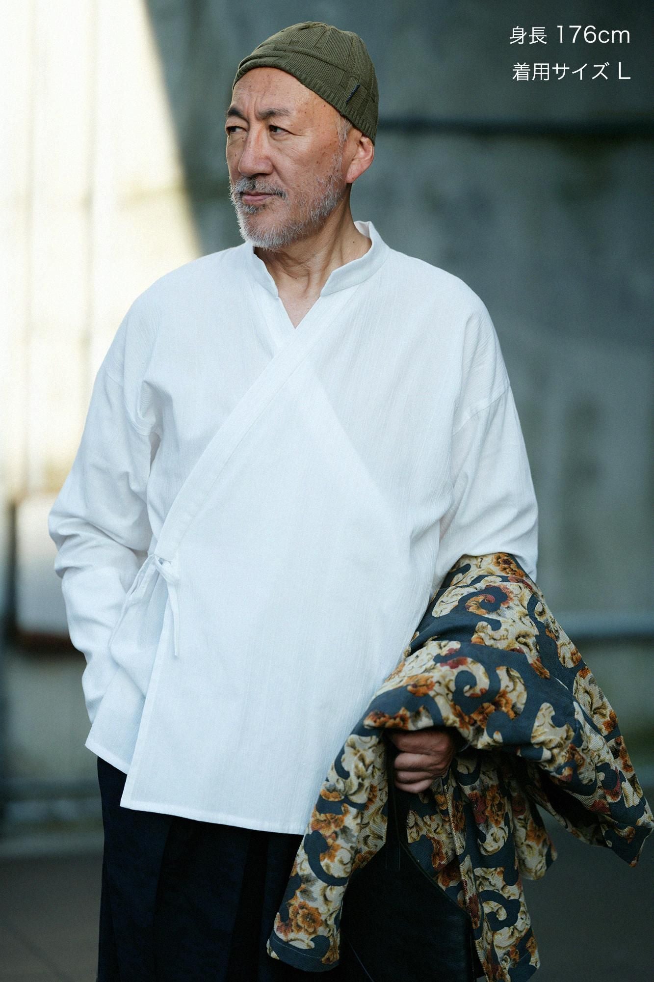 高島縮棉 20/20筒袖作務襯衫/白色