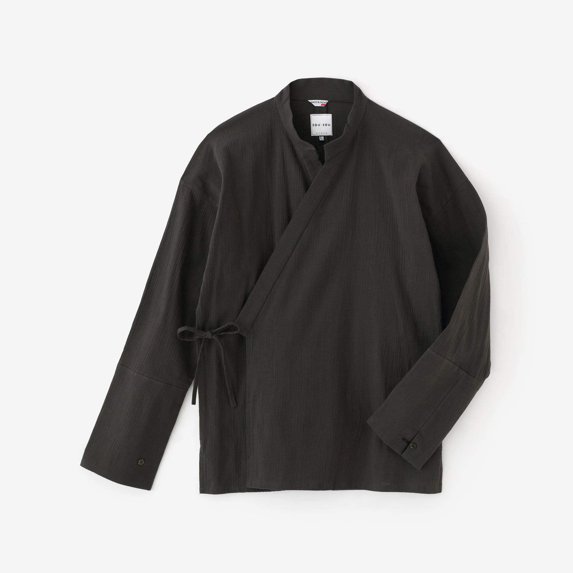 高島縮 20/20 筒袖作務襯衣（つつそでさむしんい）／濃灰（こい