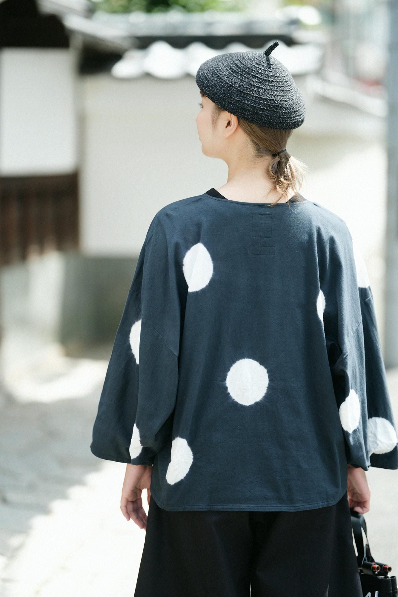 TabataTie-dye Naginata Square Top(Tashika Naginataminds old time withstomach)/Large Polka Dots Ink Black(Sumiiro)×tsuminds old time withtoo