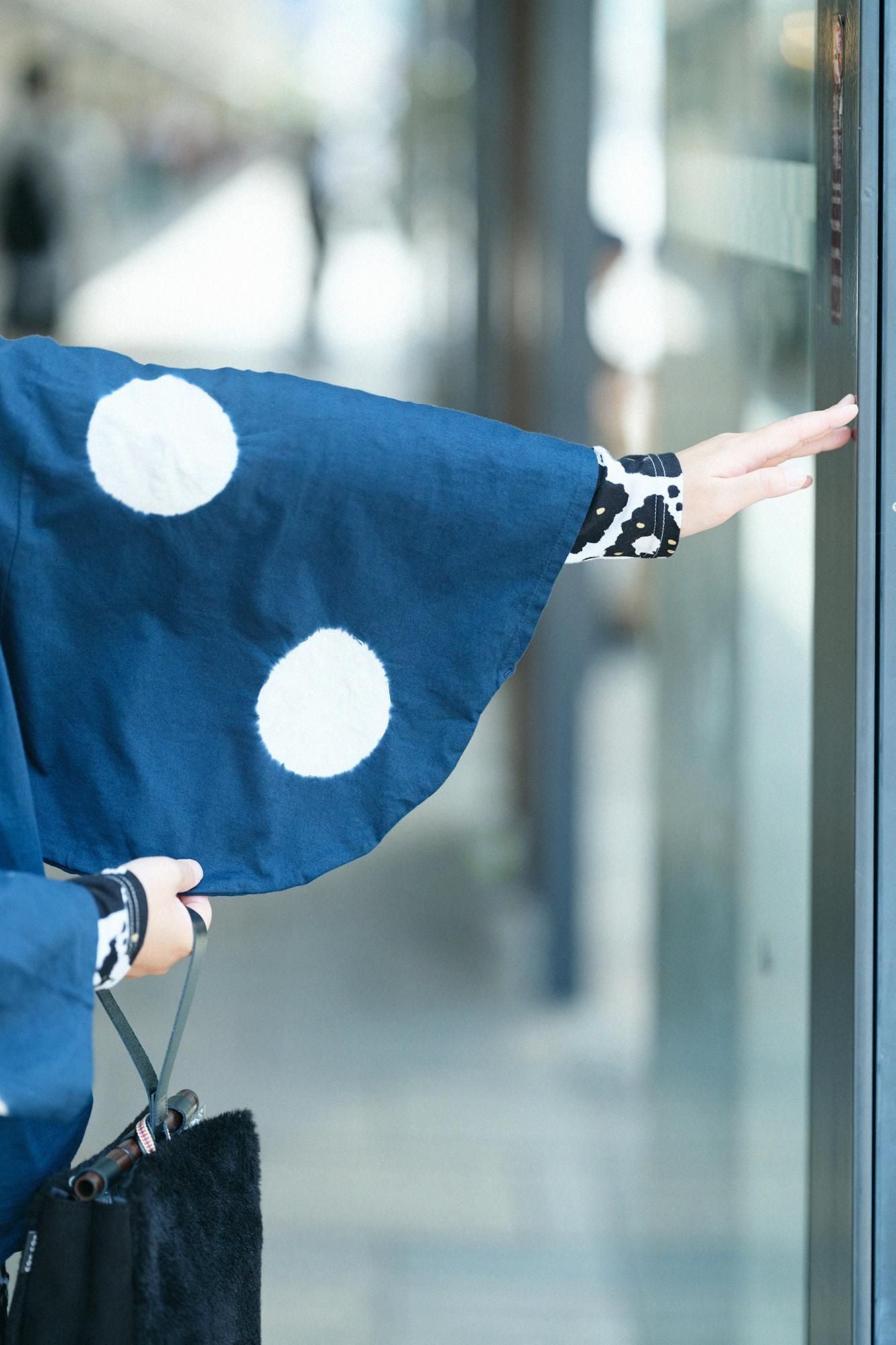 Tabata Shibori Naginata Shikukui / 大圆点深蓝色(Ukon)x Tsukumo