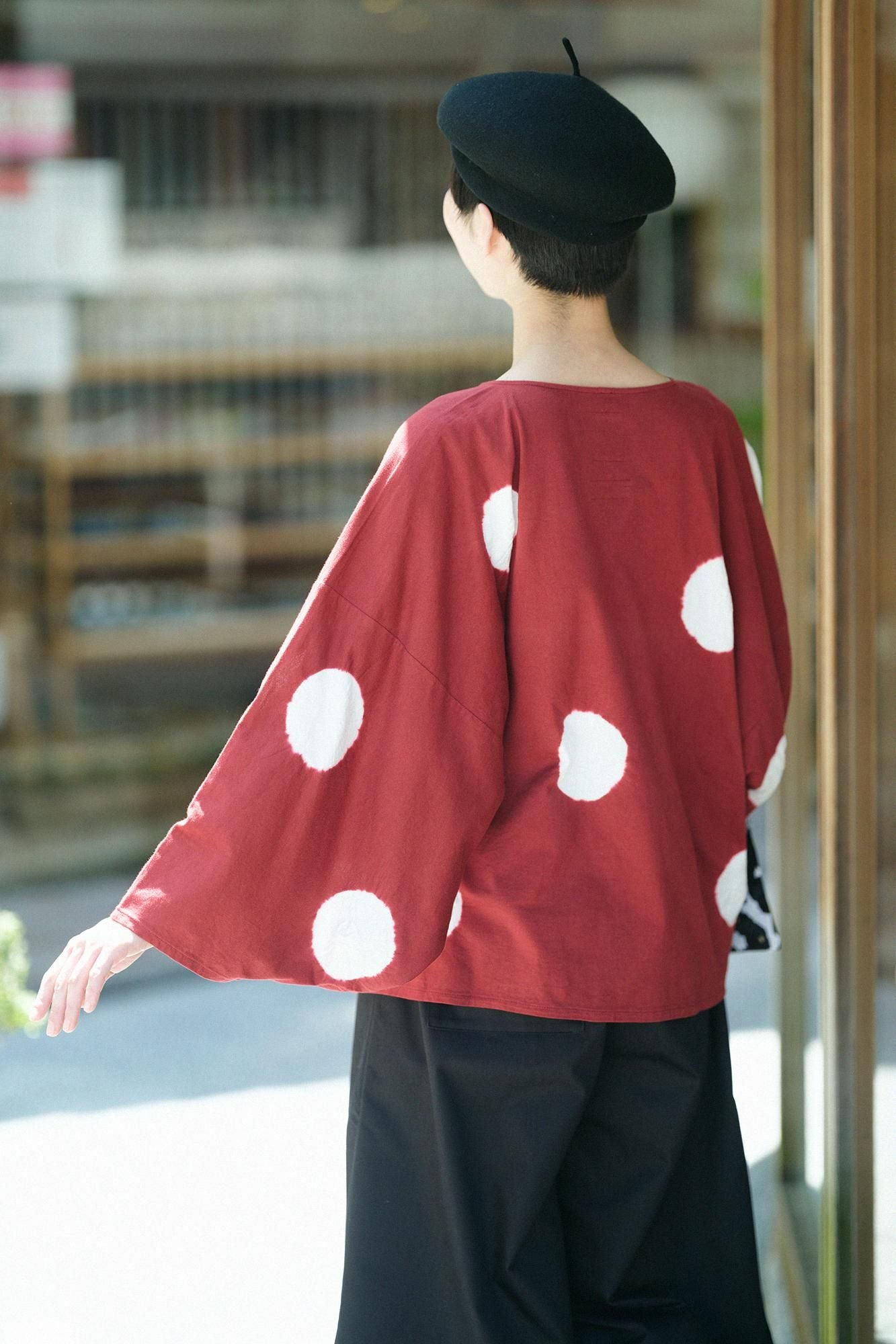 TabataTie-dye Naginata Square Top(Tashika Naginataminds old time withstomach)/Large Polka Dots Dark brown x oneminds old time withtoo