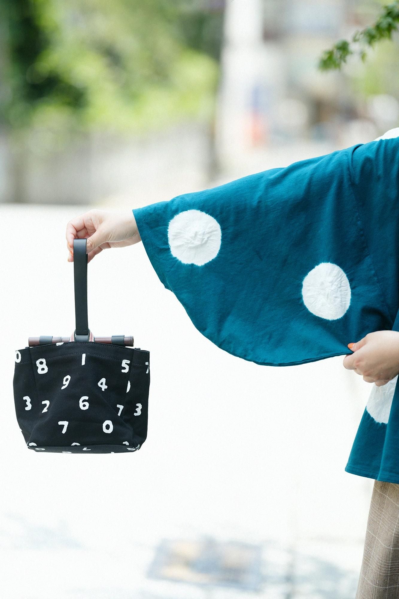 田端紮染 圓弧袖 方形上衣/大圓點 常磐綠×白色