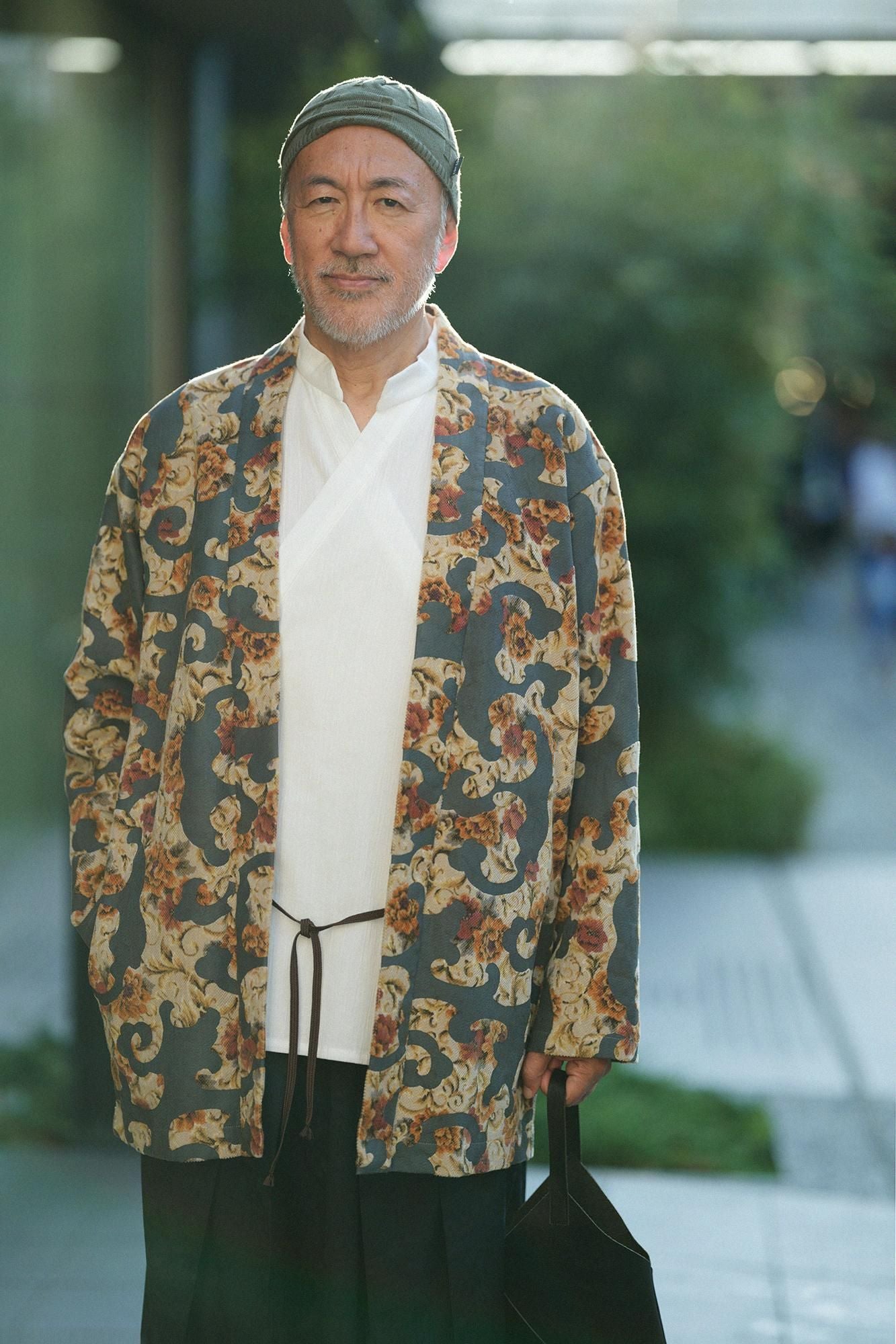 Corduroy Hanten Long-sleeved Jacket with Lining / Chinese Flower and Raging Billows