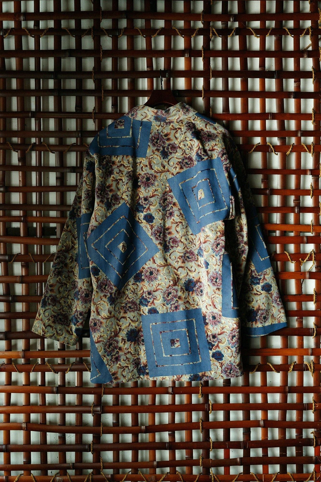 Corduroy Hanten Long-sleeved Jacket with Lining / Chinese Flower with Yamaohako
