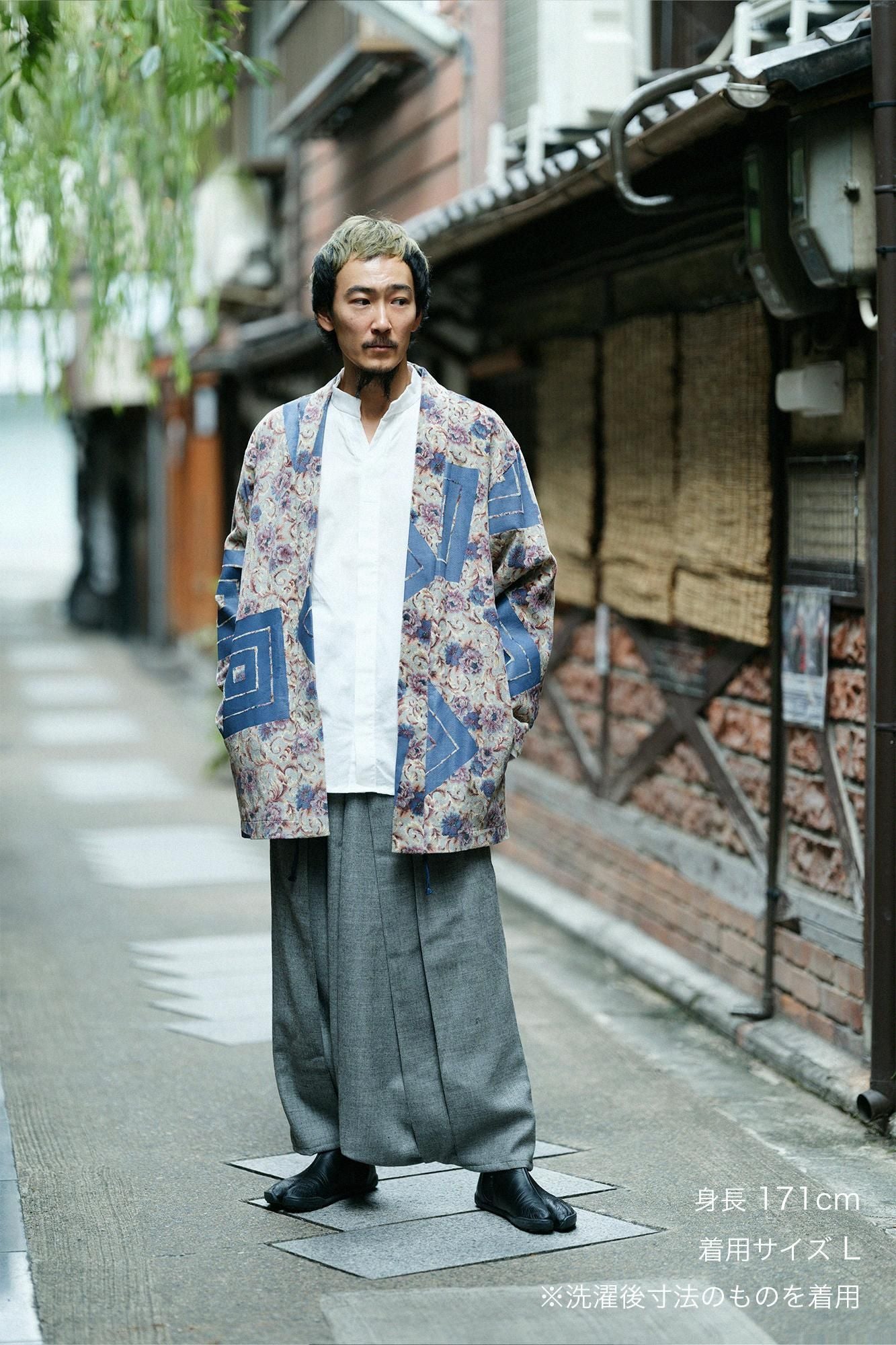 Corduroy Hanten Long-sleeved Jacket with Lining / Chinese Flower with Yamaohako
