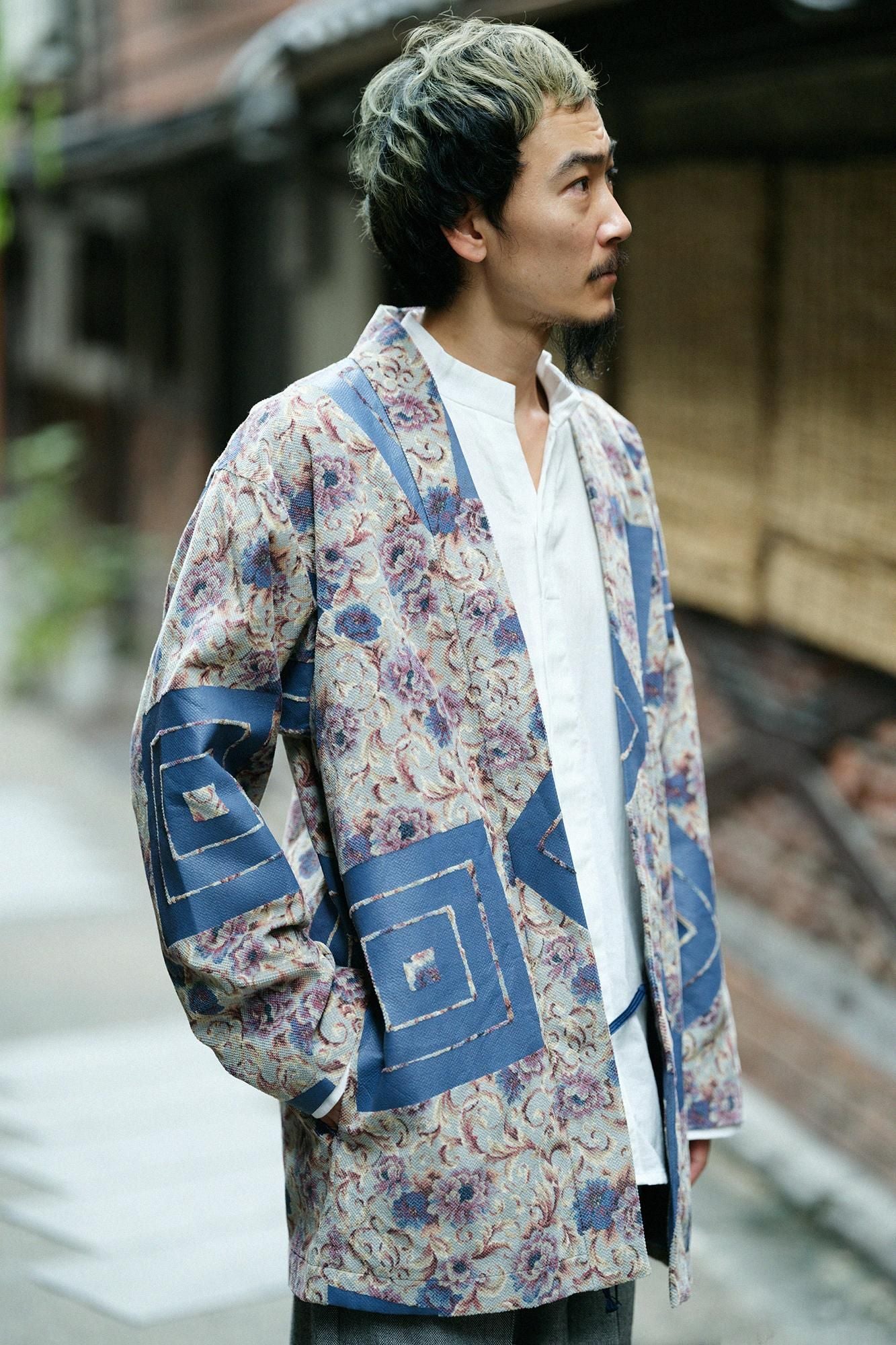 Corduroy Hanten Long-sleeved Jacket with Lining / Chinese Flower with Yamaohako