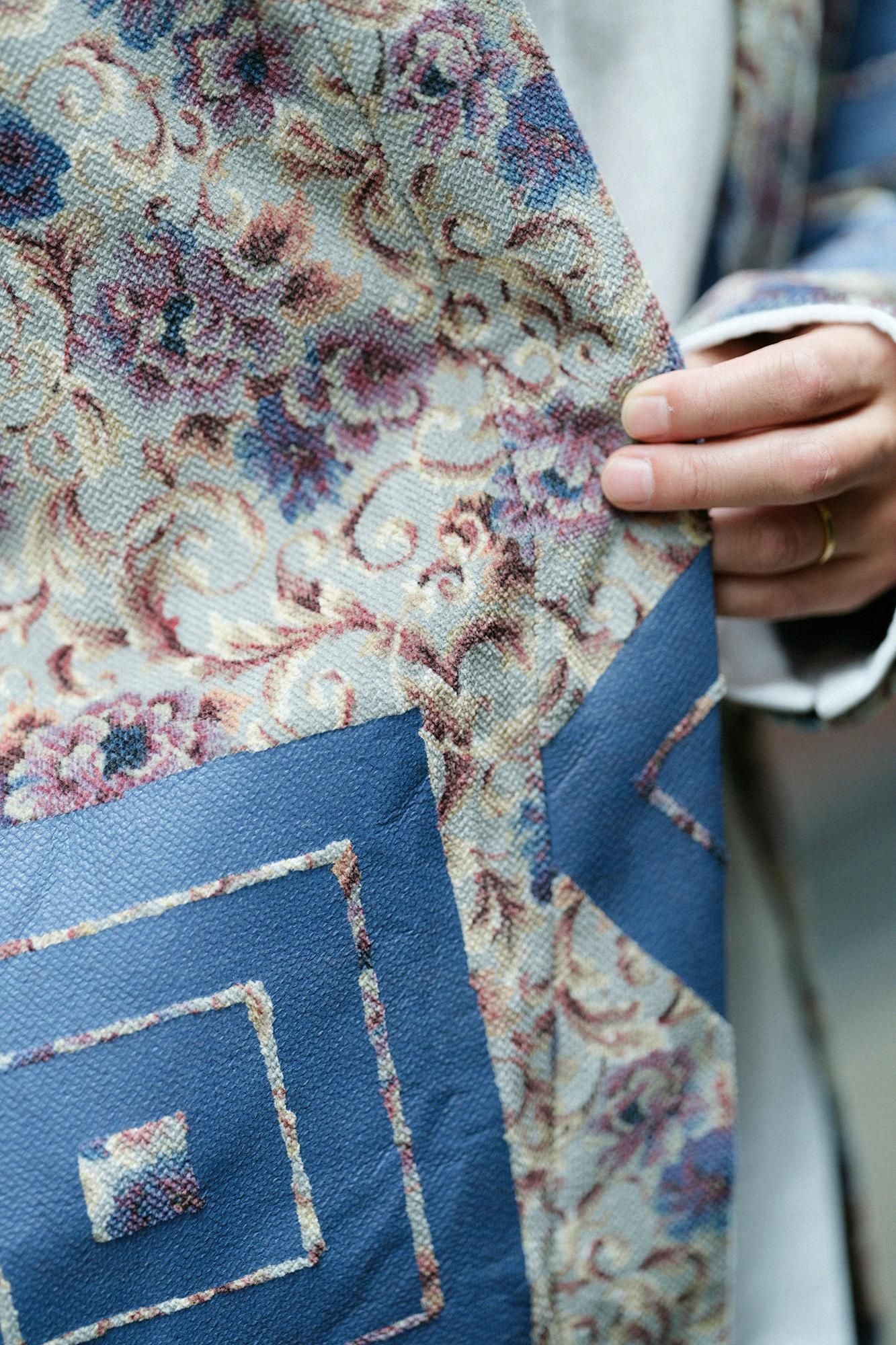 Corduroy Hanten Long-sleeved Jacket with Lining / Chinese Flower with Yamaohako