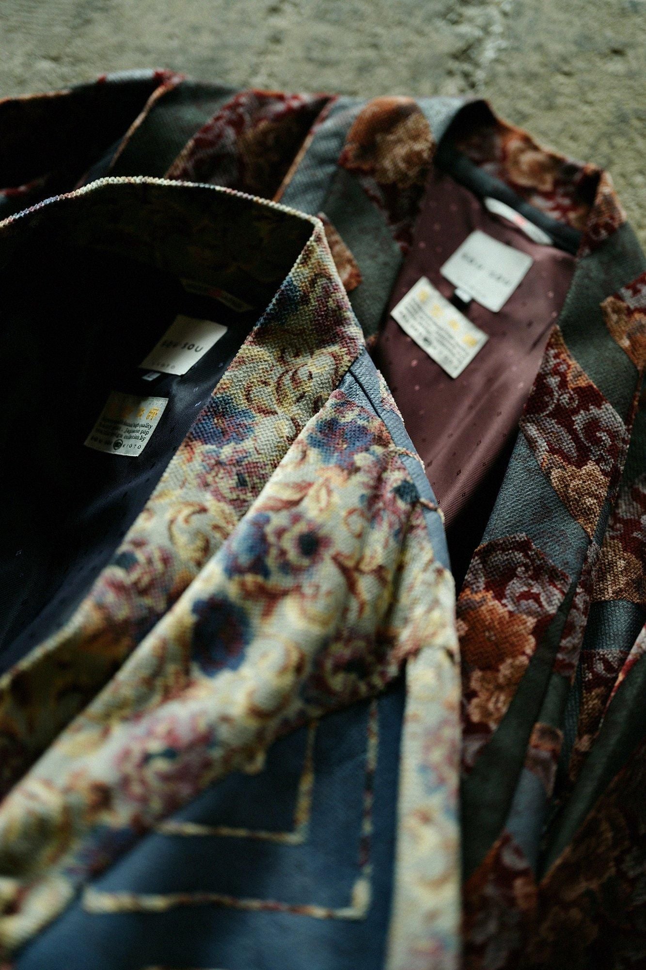 Corduroy Hanten Long-sleeved Jacket with Lining / Chinese Flower Waterfall