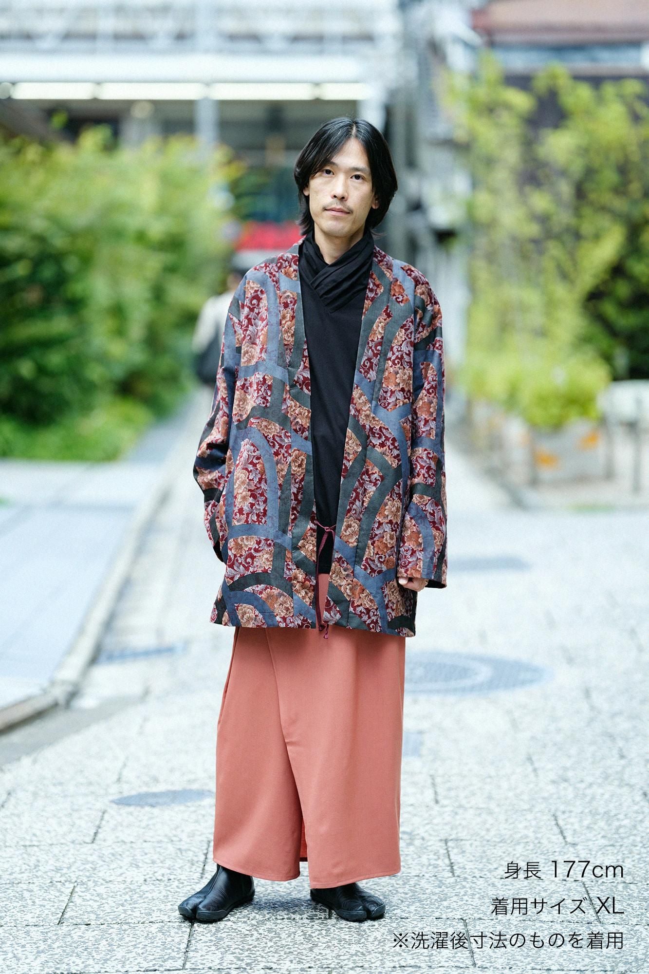 Corduroy Hanten Long-sleeved Jacket with Lining / Chinese Flower Waterfall