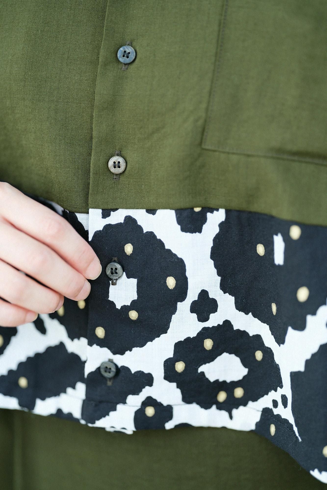 モスリン 開襟帯草衣(かいきんおびそうい)/常磐色(ときわいろ)×花装飾(はなそうしょく)