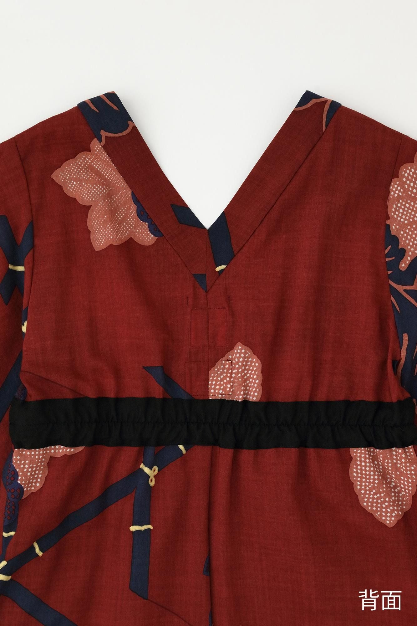 毛斯綸 和服形洋裝/籬菊圖案 再現