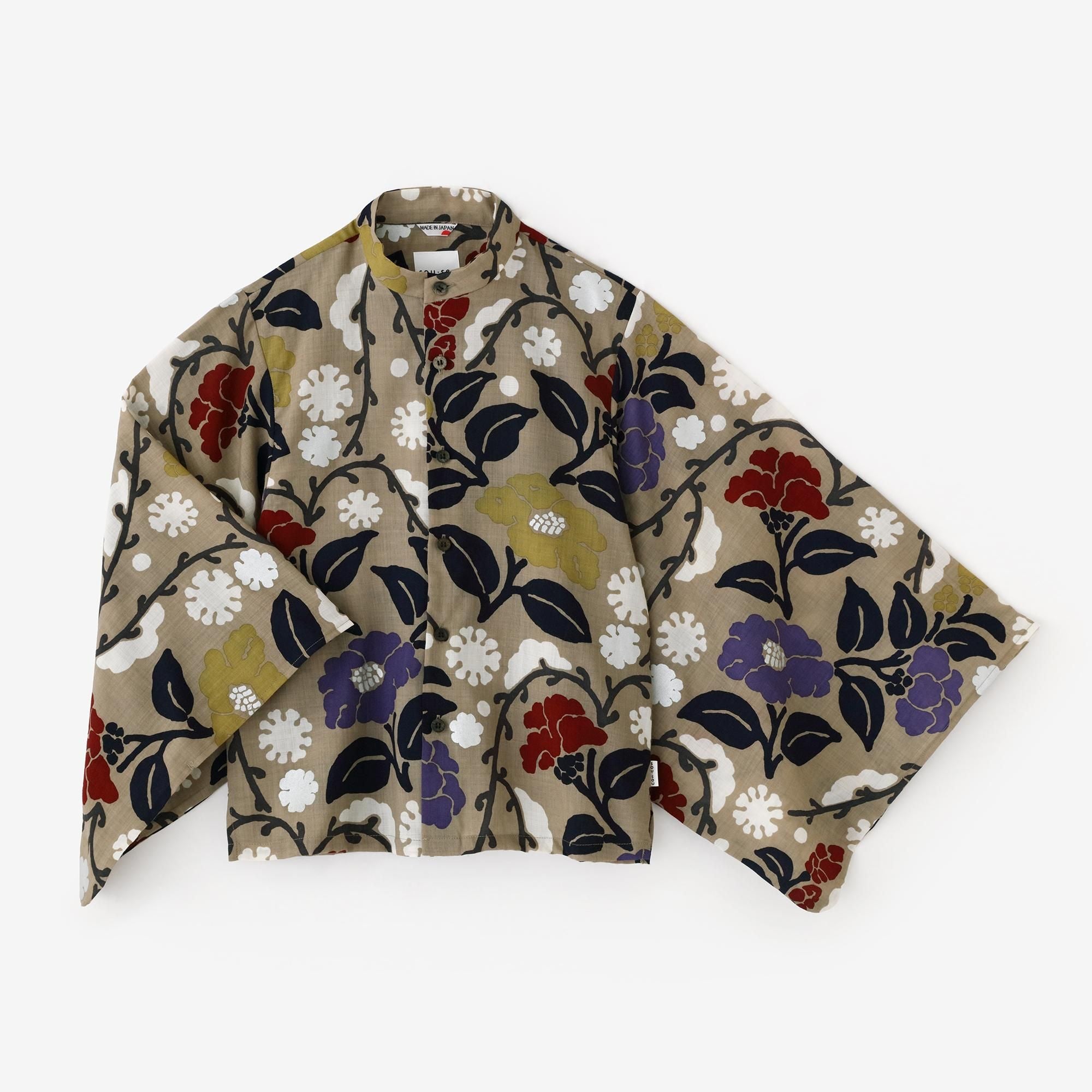 毛斯綸和服袖 襯衫/雪柳與椿