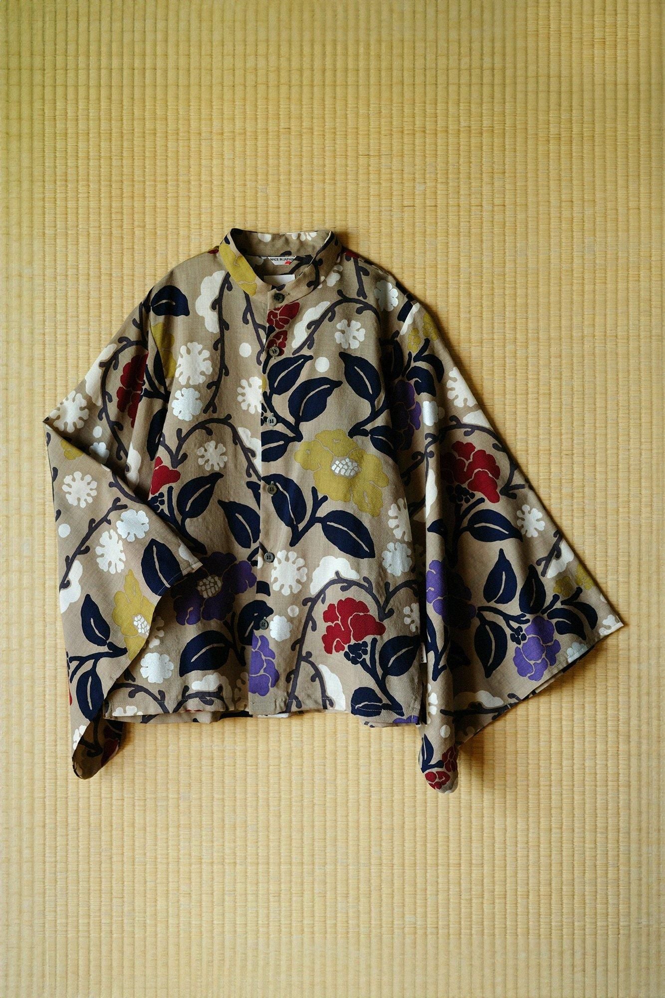 毛斯綸和服袖 襯衫/雪柳與椿