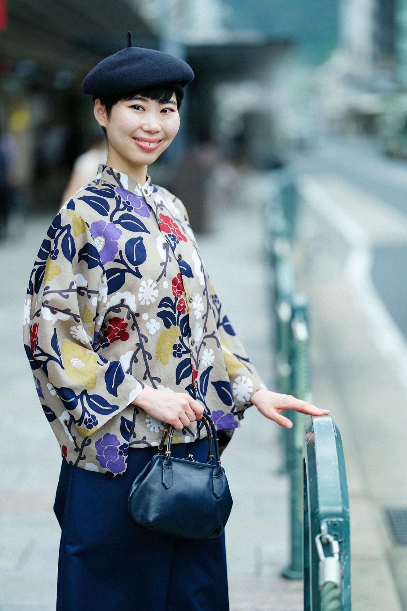 毛斯綸和服袖 襯衫/雪柳與椿