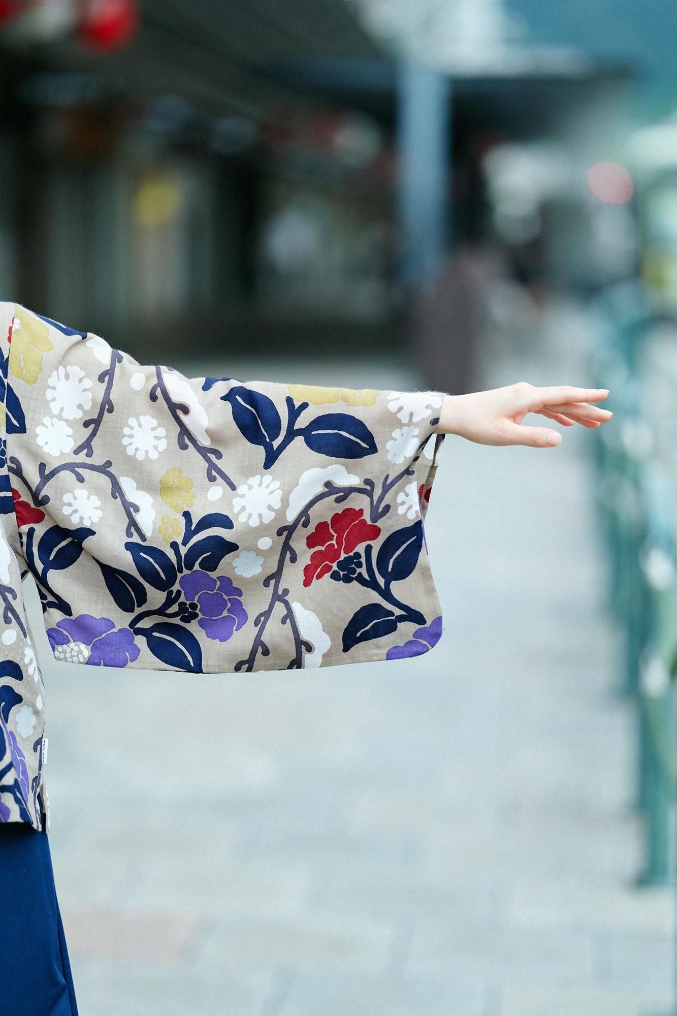 毛斯綸和服袖 襯衫/雪柳與椿